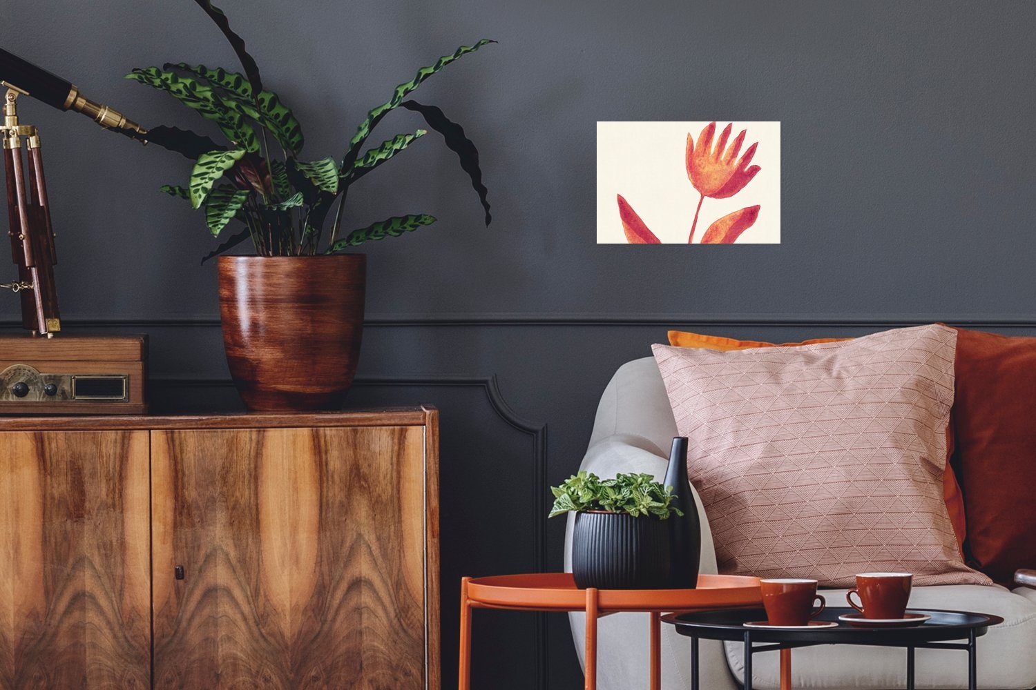 MuchoWow Poster Blumen - Pflanze - Rot - Pastell, (1 St), Poster, Wandbild, Wandposter für Wohnzimmer, Ohne Rahmen