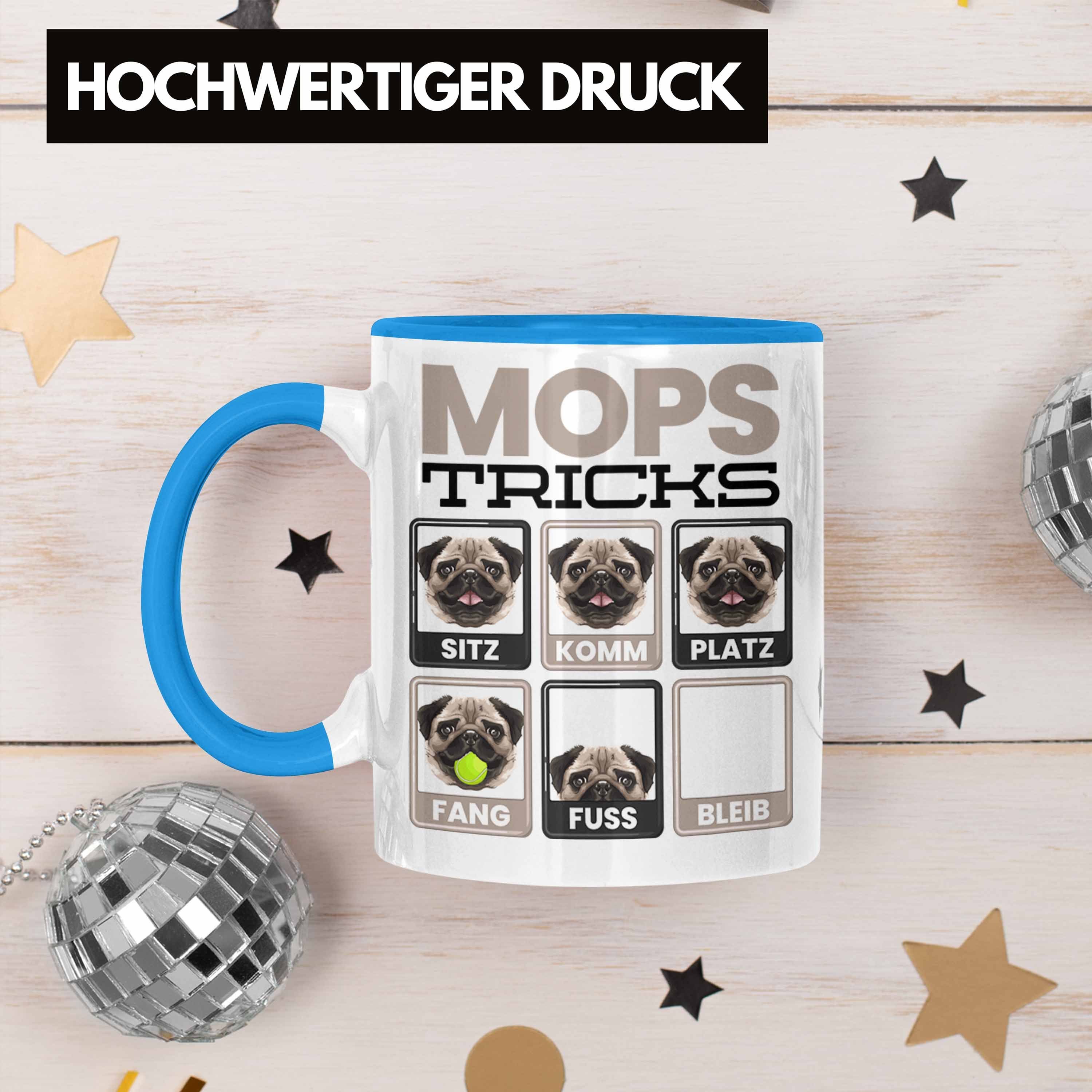 Trendation Tasse Mops Besitzer Blau Geschenkidee Tasse Mops Tricks Lustiger Spruch Geschenk