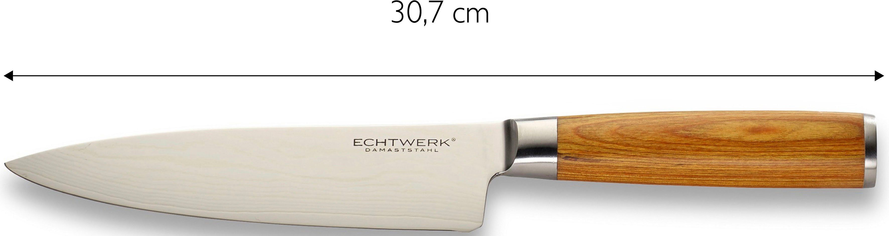 Optik in ECHTWERK 5-tlg), (Set, Damaszener mit natürlicher Holzgriffen Küchenmesser-Set Messer-Set