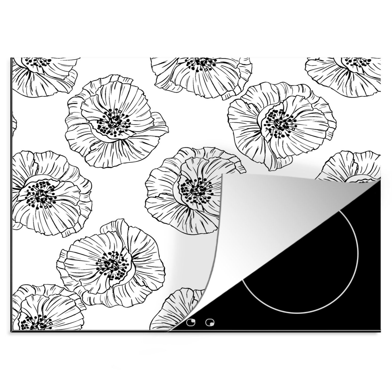 Design, Mohn cm, MuchoWow Herdblende-/Abdeckplatte - Blumen (1 nutzbar, - Vinyl, Arbeitsfläche 60x52 Ceranfeldabdeckung Mobile tlg),