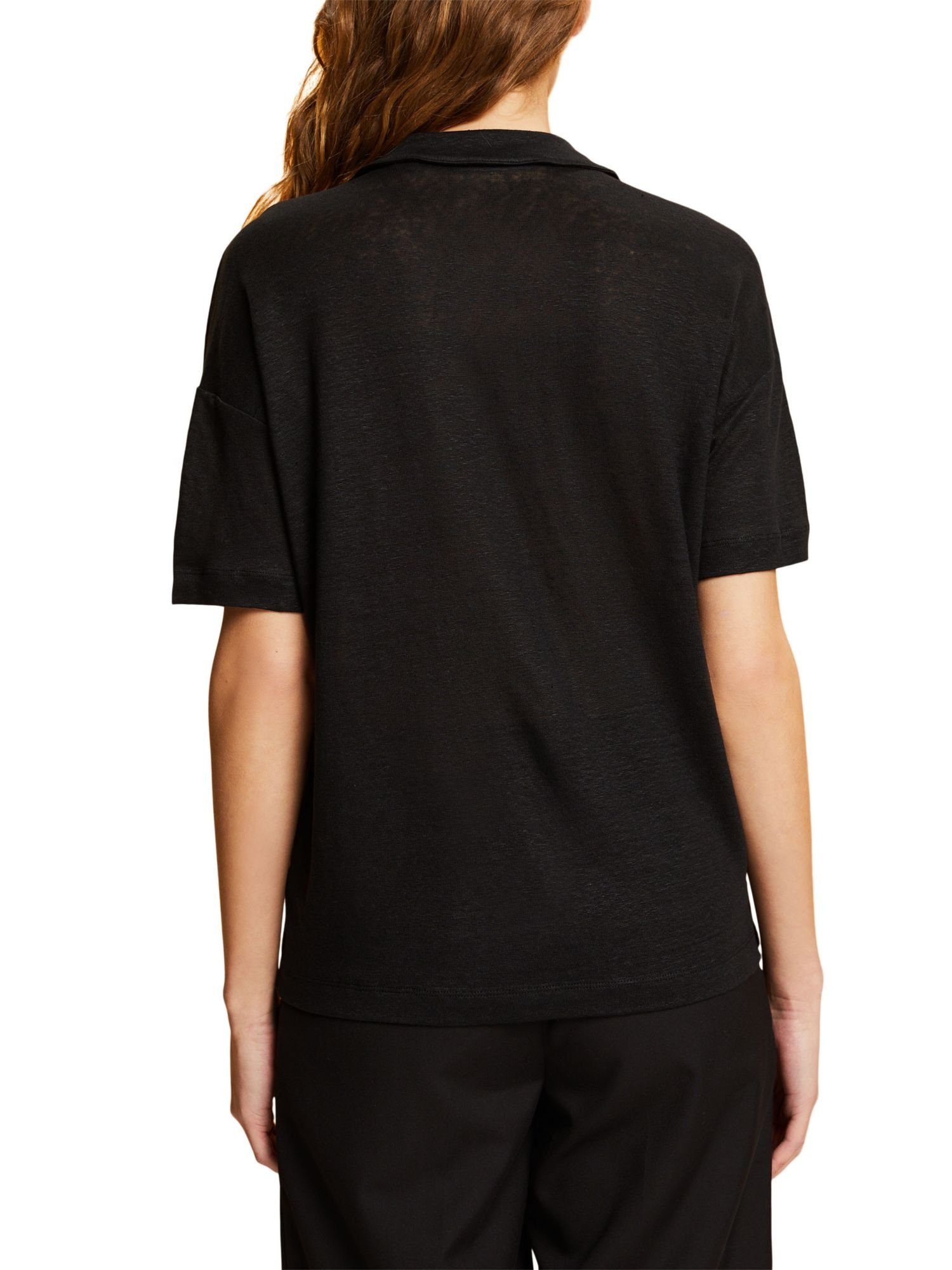 T-Shirt 100 Collection mit (1-tlg) T-Shirt Polokragen, BLACK Esprit Leinen %