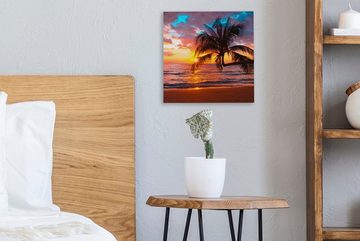 OneMillionCanvasses® Leinwandbild Palme - Sonnenuntergang - Strand - Meer - Horizont, (1 St), Leinwand Bilder für Wohnzimmer Schlafzimmer