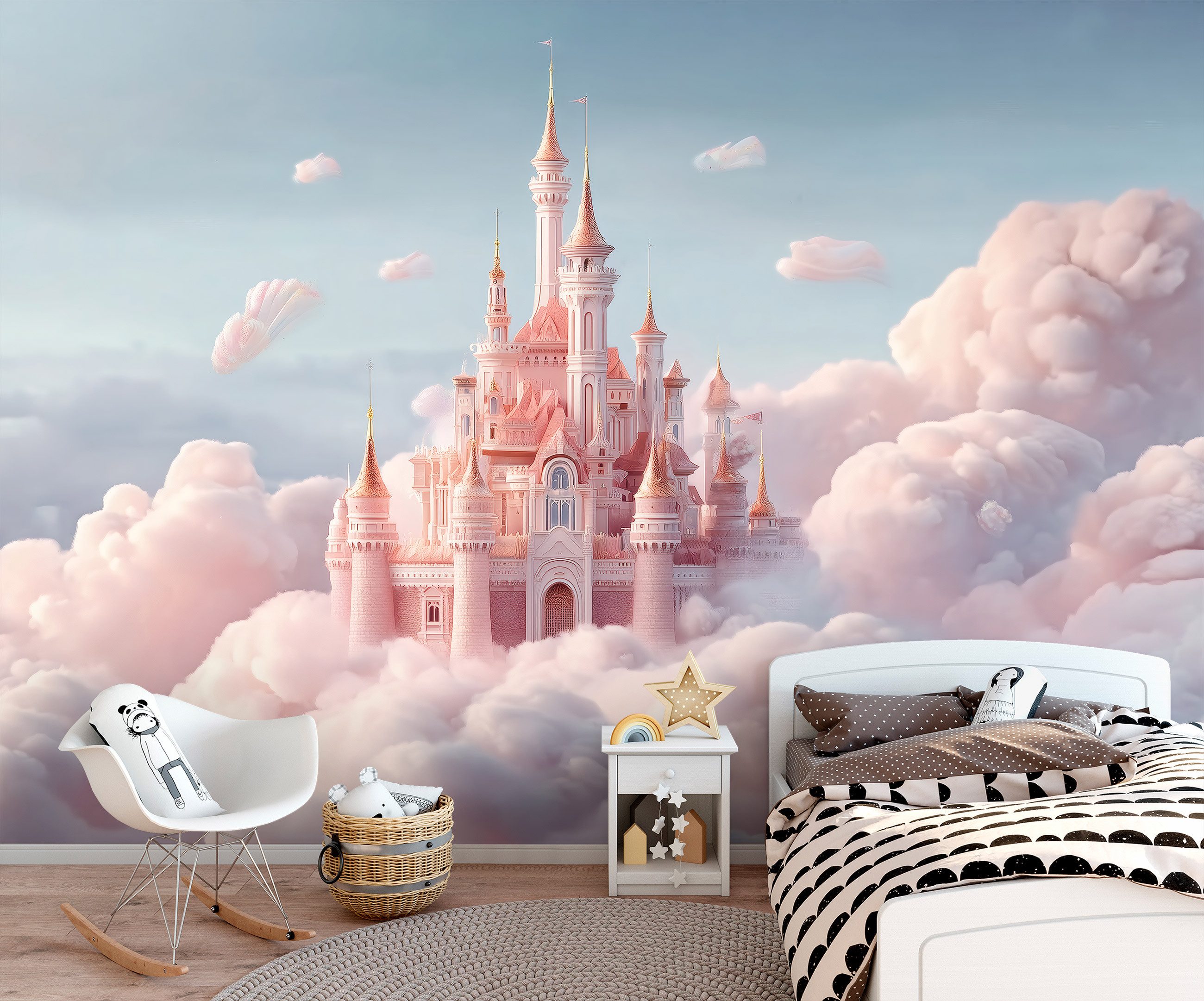 Wallarena Fototapete Kinderzimmer Burg Rosa Wolken Mädchen Kinder Vlies Tap günstig online kaufen