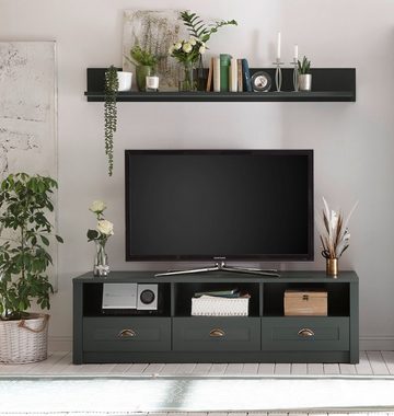 Furn.Design Lowboard Forres (TV Unterschrank in Landhaus grün, 158 x 47 cm), mit 3 Schubladen