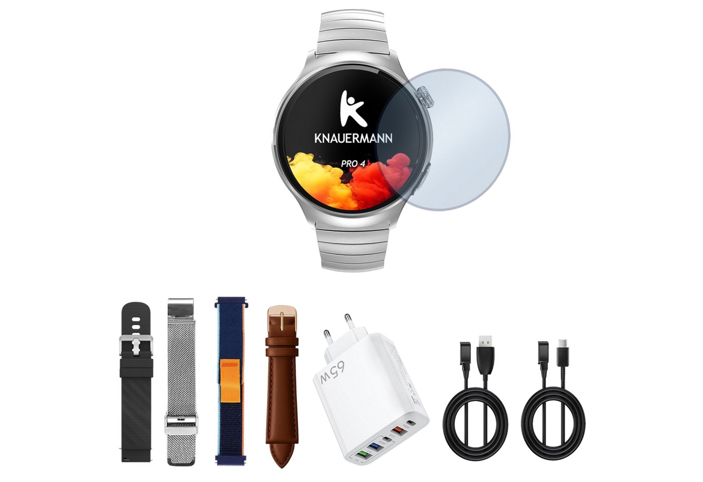 Knauermann PRO 4 (2026) Gesundheitsuhr mit Anruf & SOS Funktion Smartwatch, EKG-Gesundheitsuhr mit 2 Wochen Akkulaufzeit