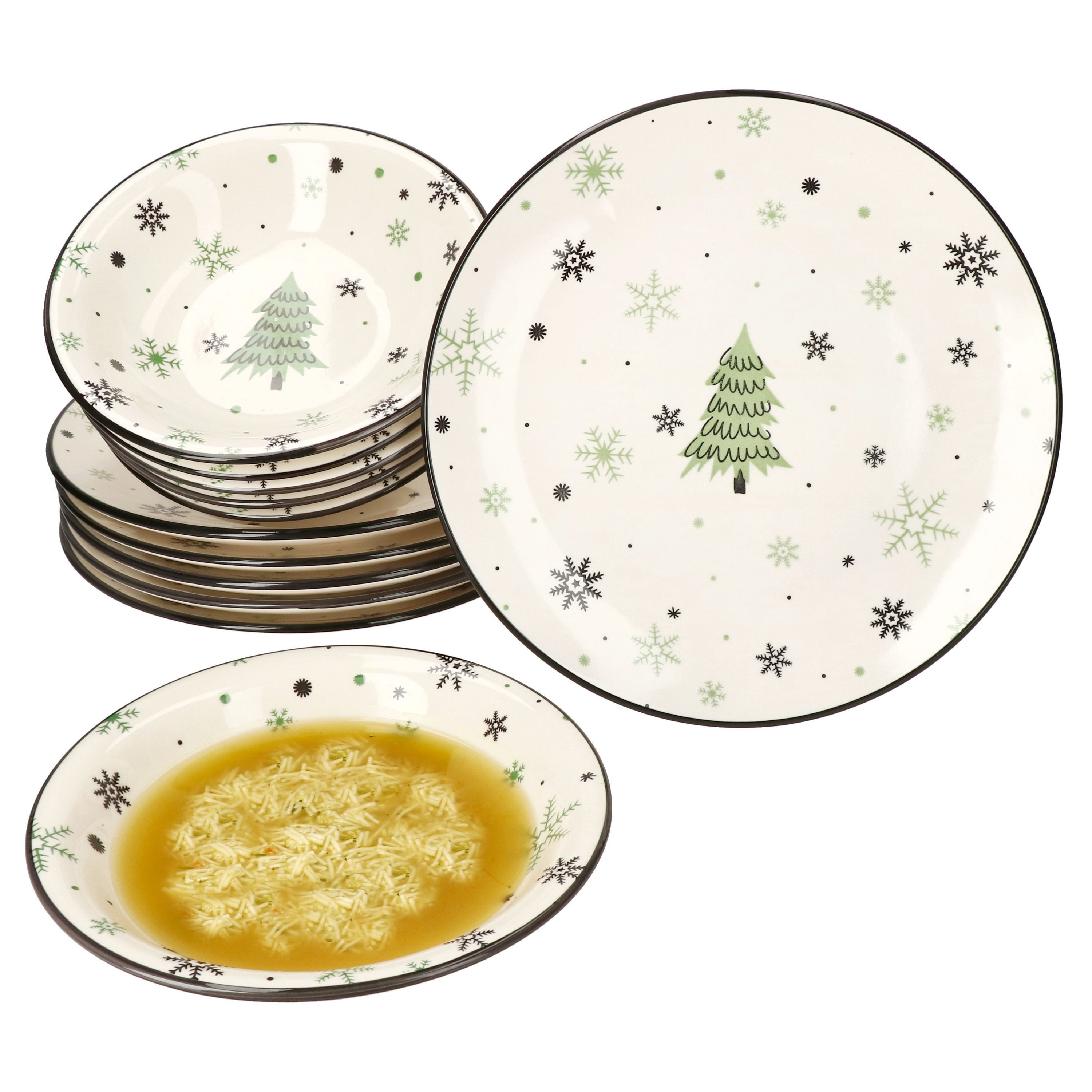 MamboCat Tafelservice 12tlg Tafelservice Weihnachtsbaum 6 Personen Essteller Suppenteller, Steingut