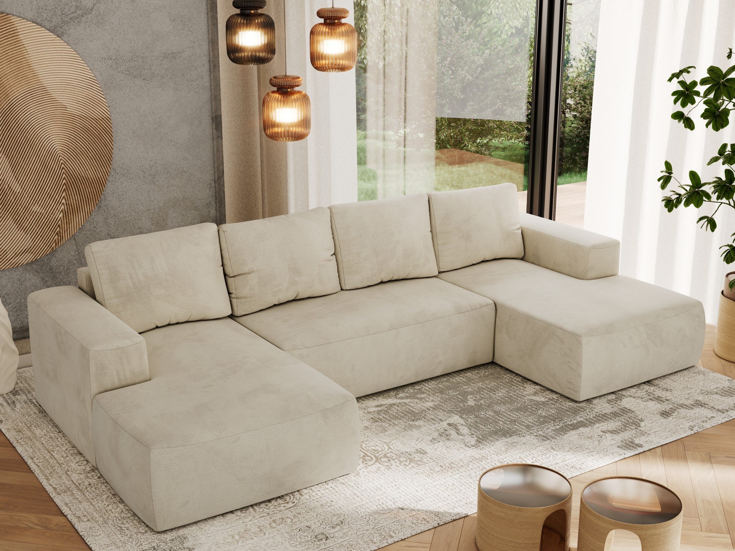 MKS MÖBEL Ecksofa TRENTINO U, Set, Lose Kissen, Couch U-form, Schlaffunktion, Ecksofa U-Form, Schlafsofa mit Bettkasten, Wellenfedern, Eckcouch
