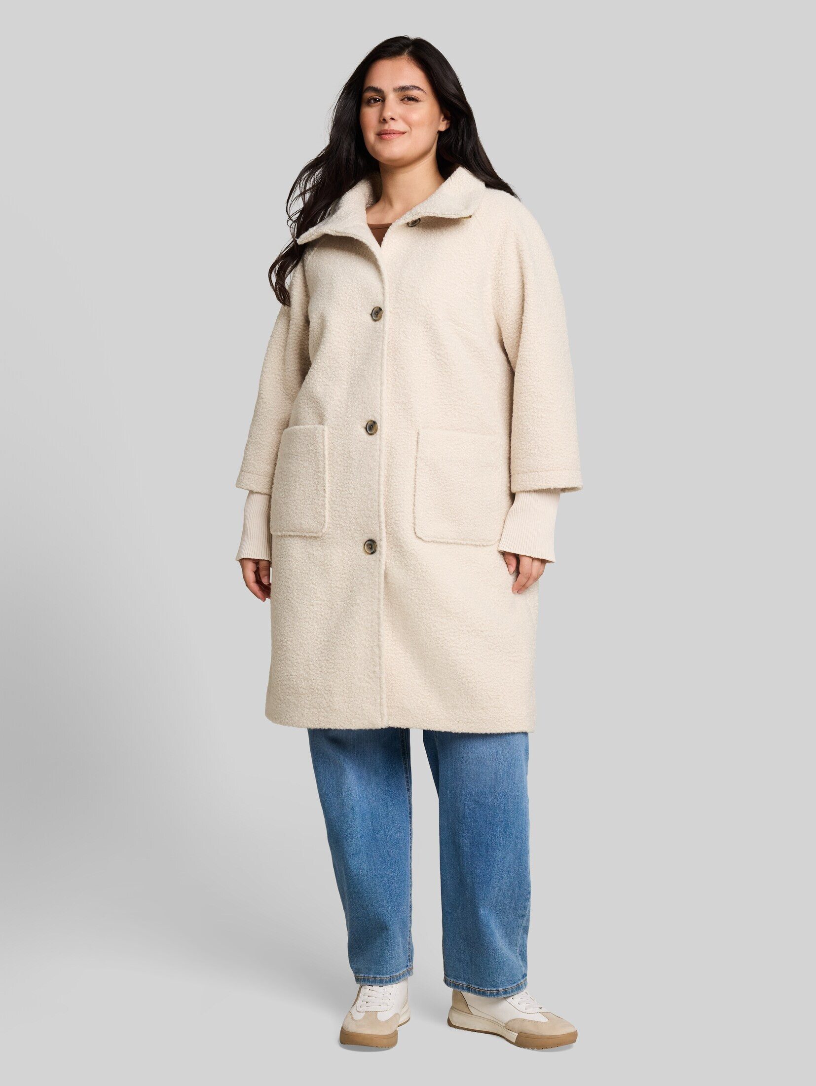 TOM TAILOR PLUS Kurzmantel Jacken Plus Size - Bouclé Mantel im 2-in-1-Look