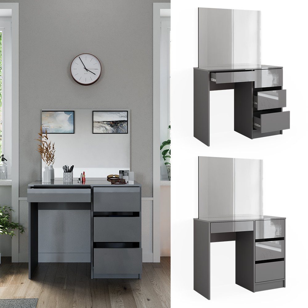 Vicco Schminktisch Sherry, Grau Hochglanz, 90 cm mit Spiegel günstig online kaufen
