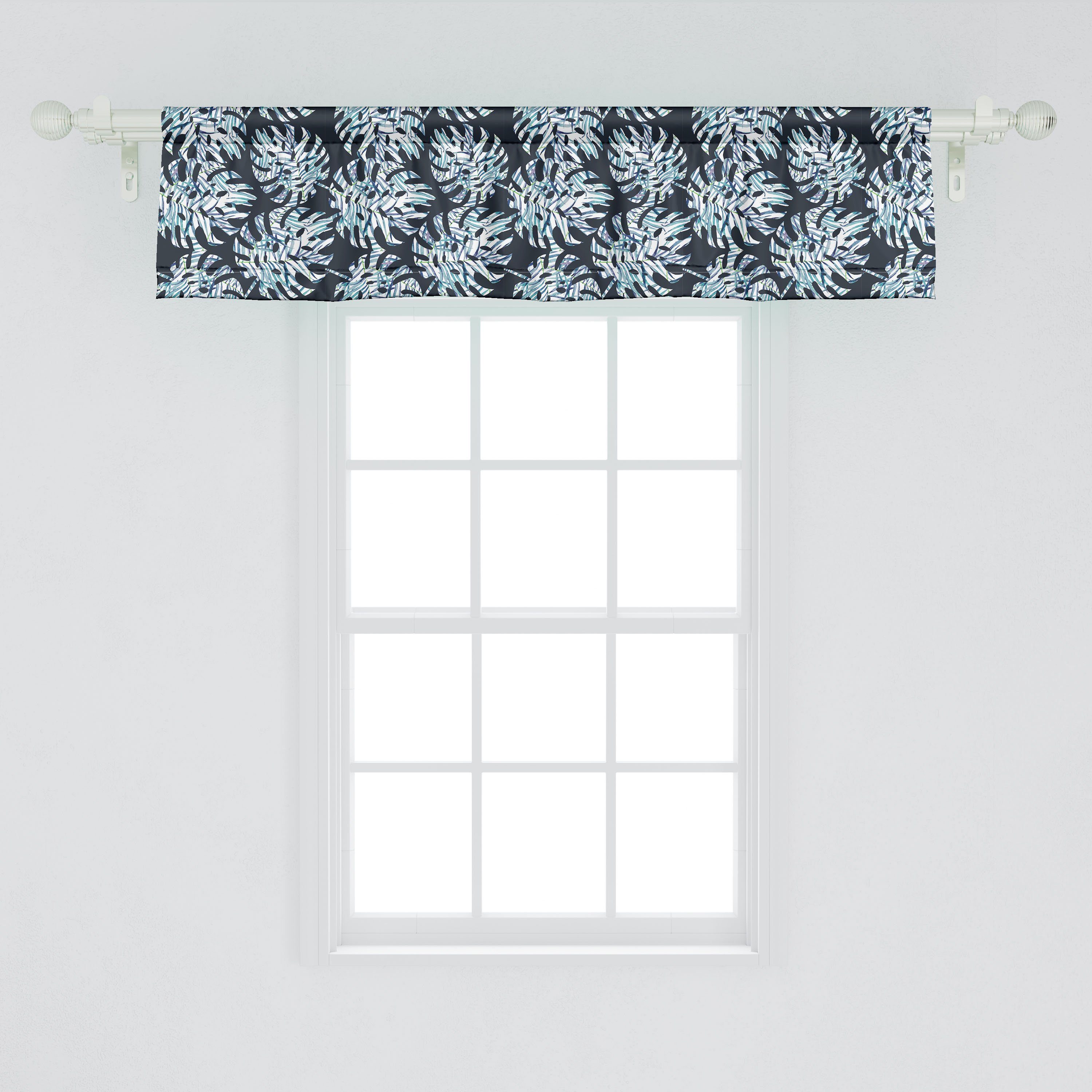 Scheibengardine Vorhang Volant für Küche Tropisch Schlafzimmer mit Microfaser, Motive Stangentasche, Abakuhaus, Dekor Blatt-Laub-Innere