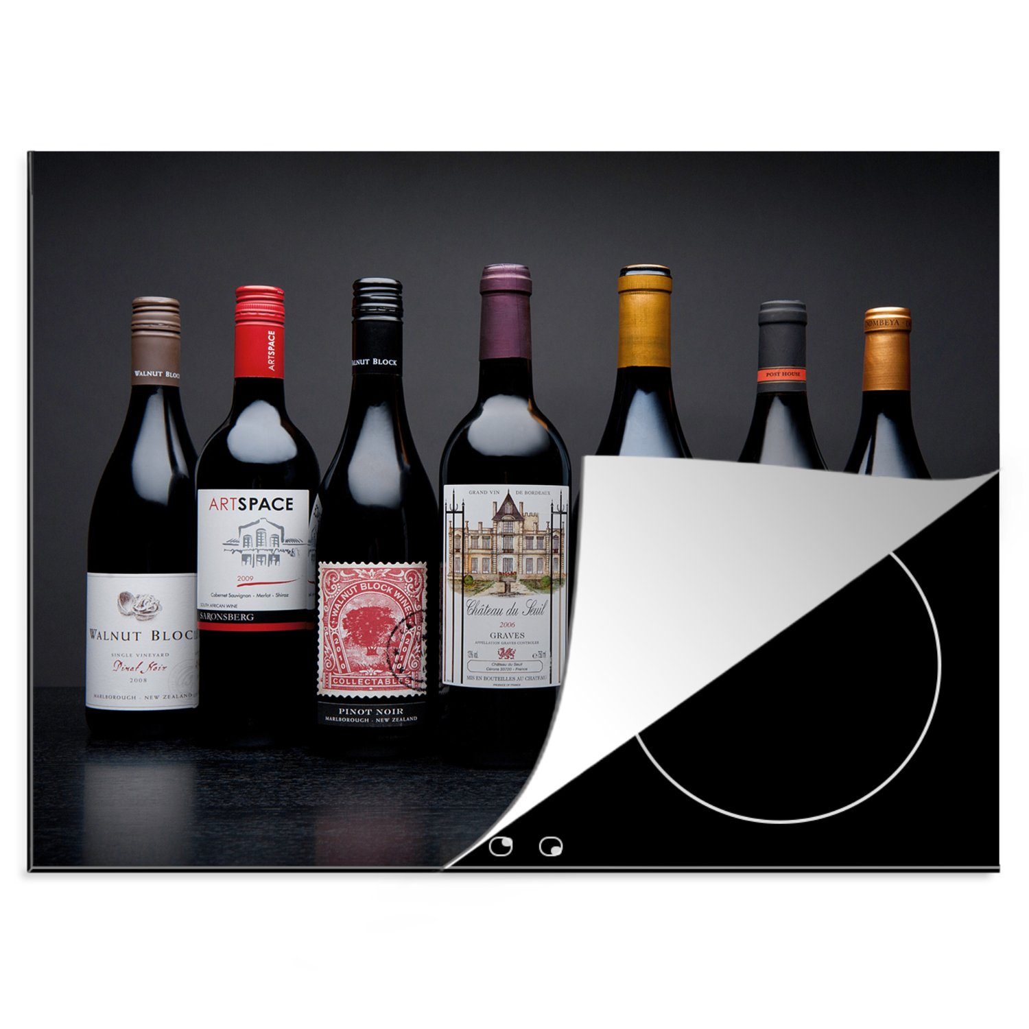 MuchoWow Herdblende-/Abdeckplatte Flaschen - Induktionsschutz - Alkohol - Wein, Vinyl, (1 tlg), 60x52 cm, Mobile Arbeitsfläche nutzbar, Ceranfeldabdeckung
