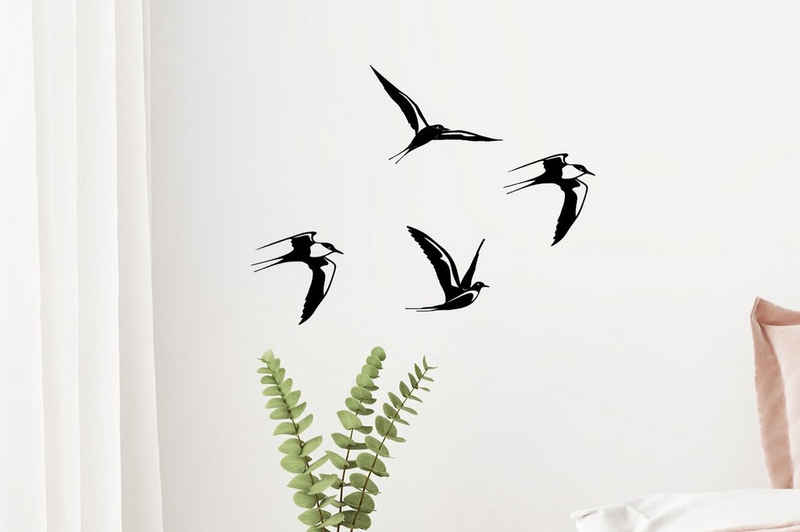 ILLUMINO Wanddekoobjekt Metall Wanddeko Kunst Flussseeschwalbe 4er Set für Wohnung und Garten Vogel Gartendeko Wohn Wand Deko
