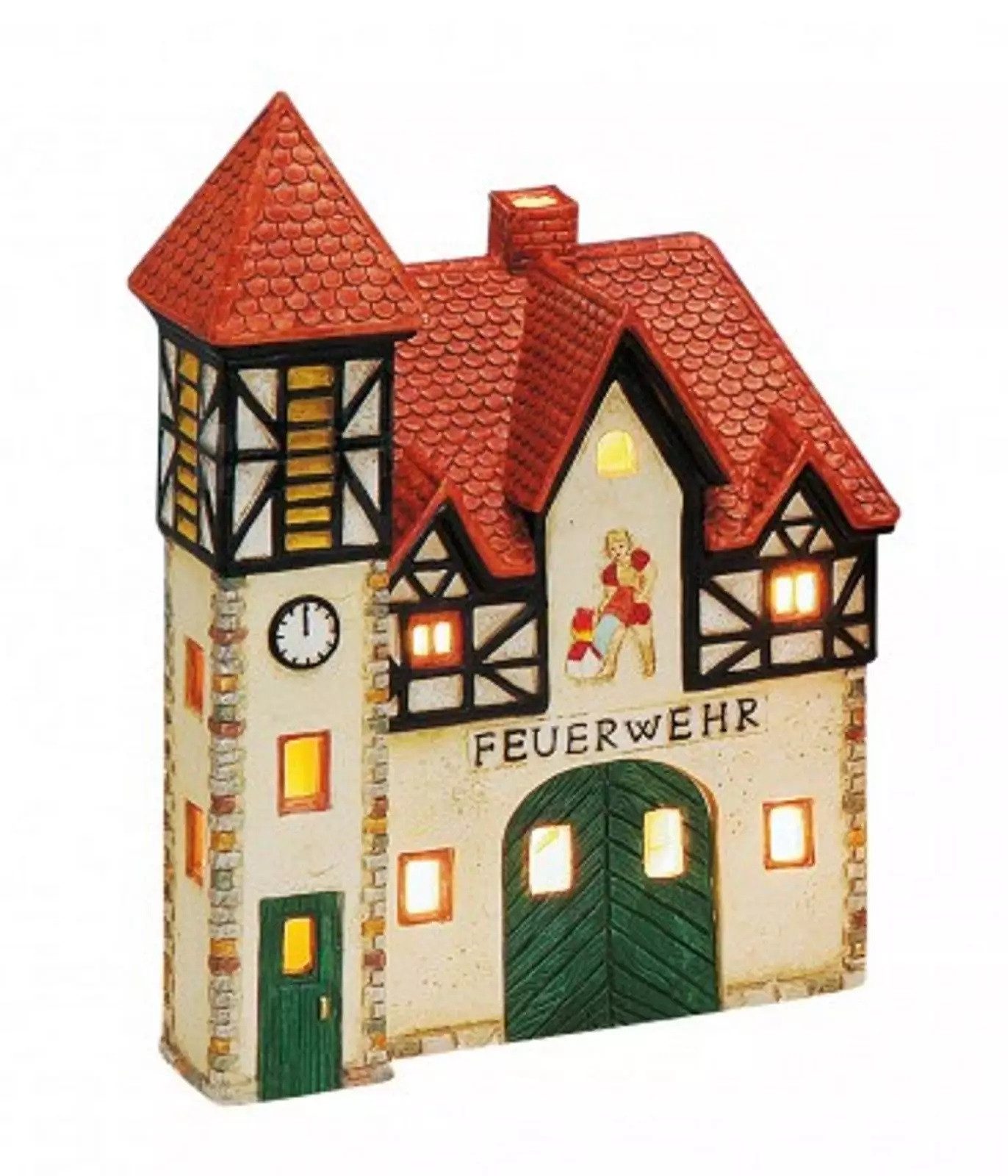 Wurm Dekoobjekt Lichthaus Windlicht-Haus Feuerwehr Porzellan