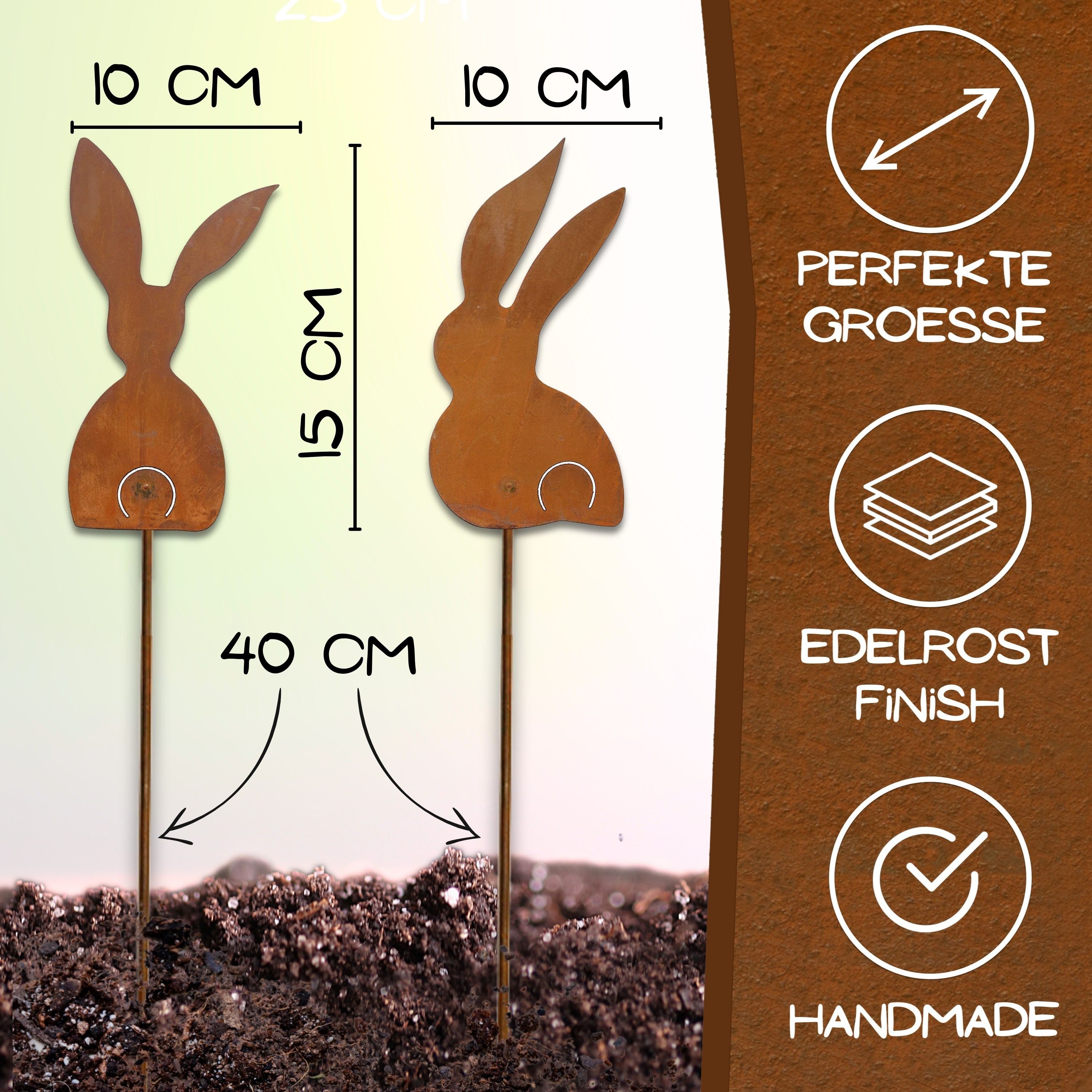 Rostikal Gartenstecker Osterhasen Dekostecker Rost Ostern Deko (Set, 2tlg) echter Rost