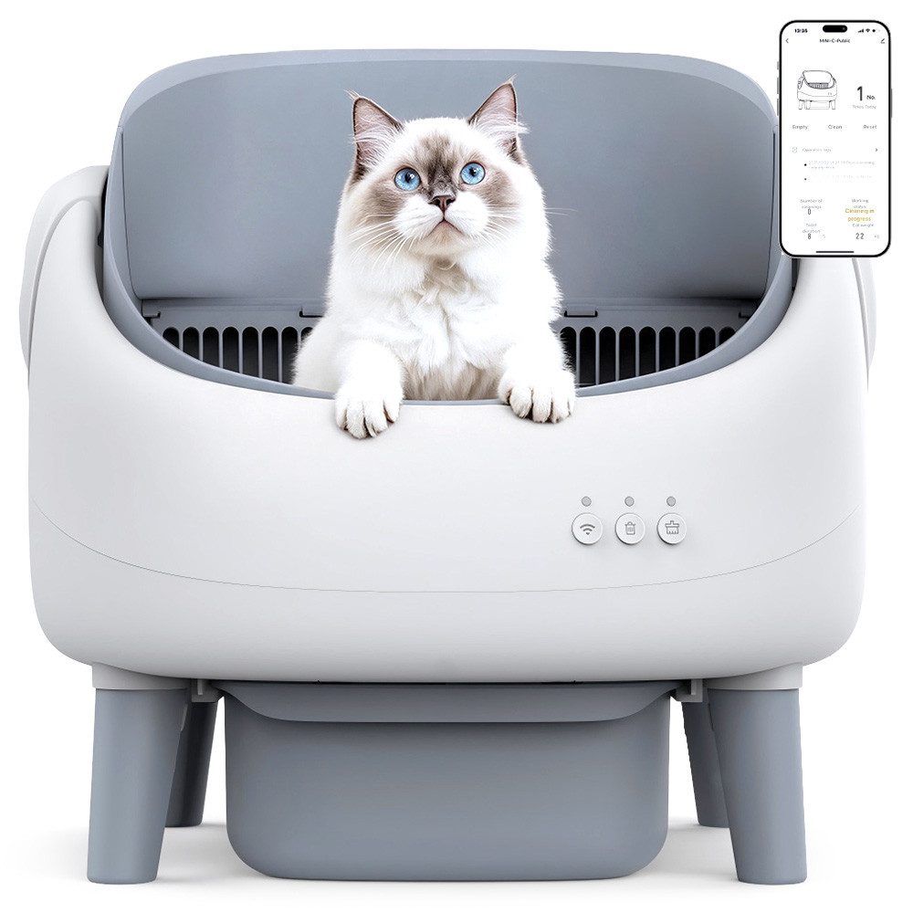 Crigge Katzenecktoilette MINI-C Selbstreinigungssystem, Gesundheits-Tracking, 35 dB, automatische Abfalltrennung, herausnehmbare Trommel