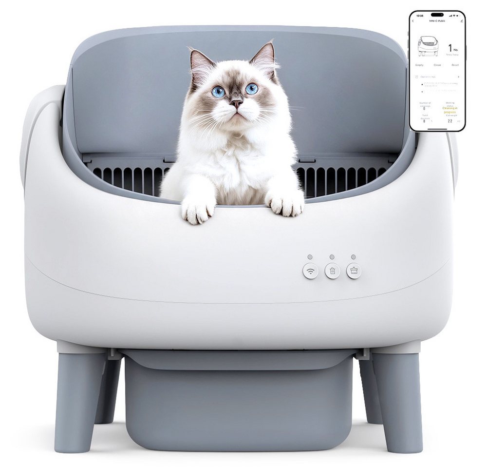 Crigge Katzenecktoilette MINI-C Selbstreinigungssystem, Gesundheits-Tracking, 35 dB, automatische Abfalltrennung, herausnehmbare Trommel