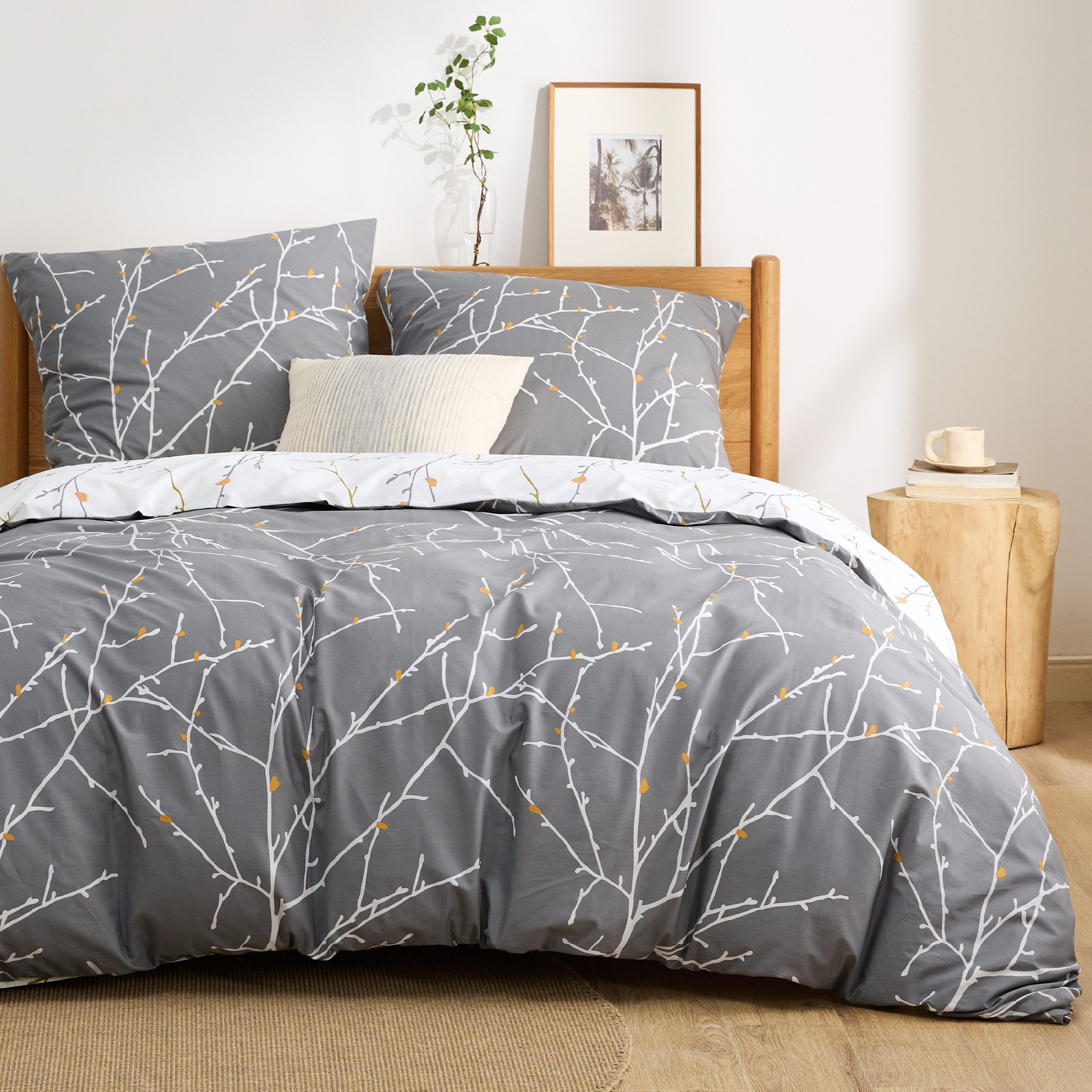 BEDSURE Wendebettwäsche mit Zweige-Design und Reißverschluss, günstig online kaufen