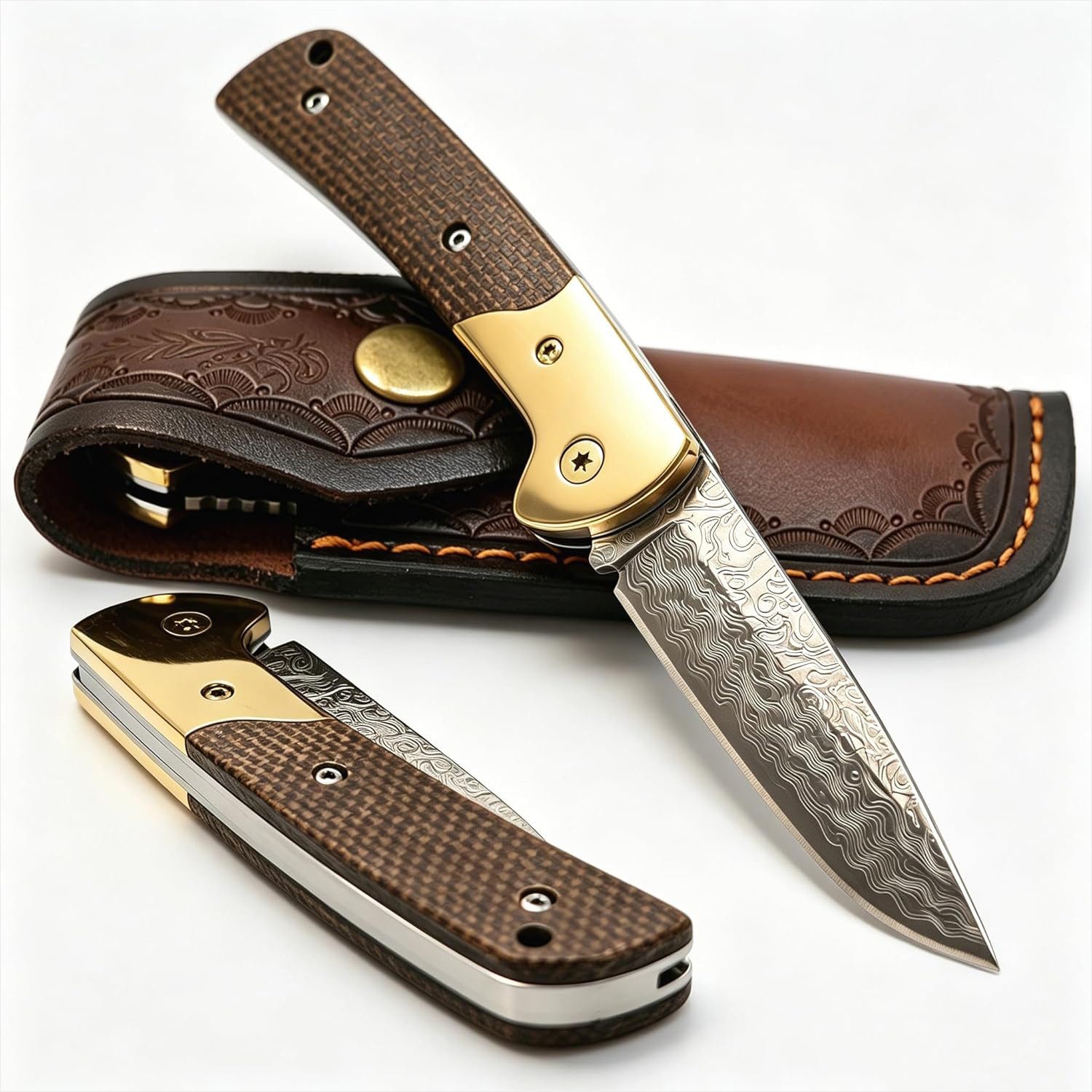 KingLux Damastmesser Damast klappmesser Taschenzweihandmesser Outdoor EDC Messer