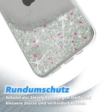 EAZY CASE Handyhülle Liquid Glittery Case für Apple iPhone 13 Pro Max 6,7 Zoll, Kratzfeste Silikonhülle stoßfestes Back Cover Phone Case Etui Silber