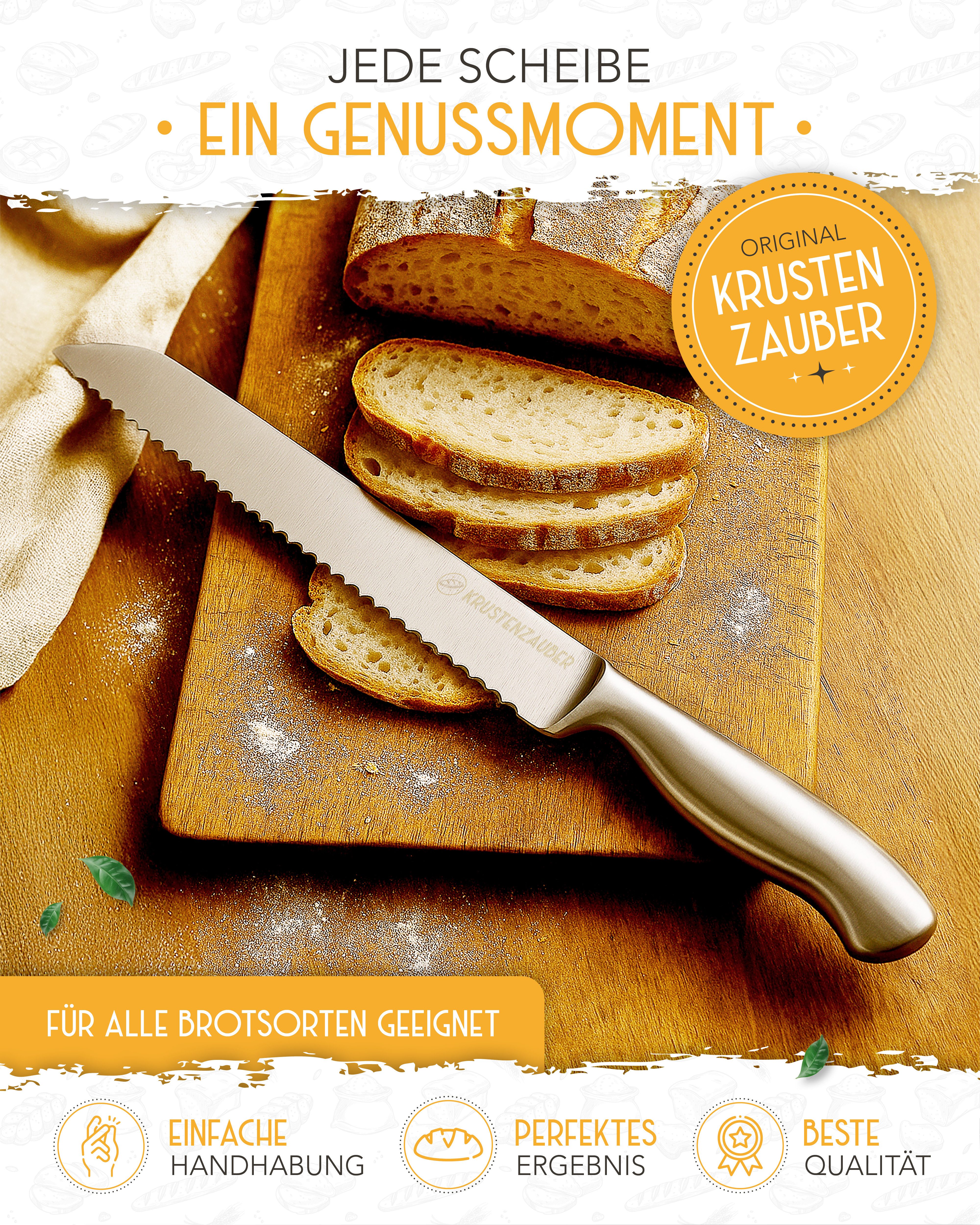 Krustenzauber Brotmesser Brotmesser mit Wellenschnitt aus Edelstahl - 20 & 26cm Küchenmesser