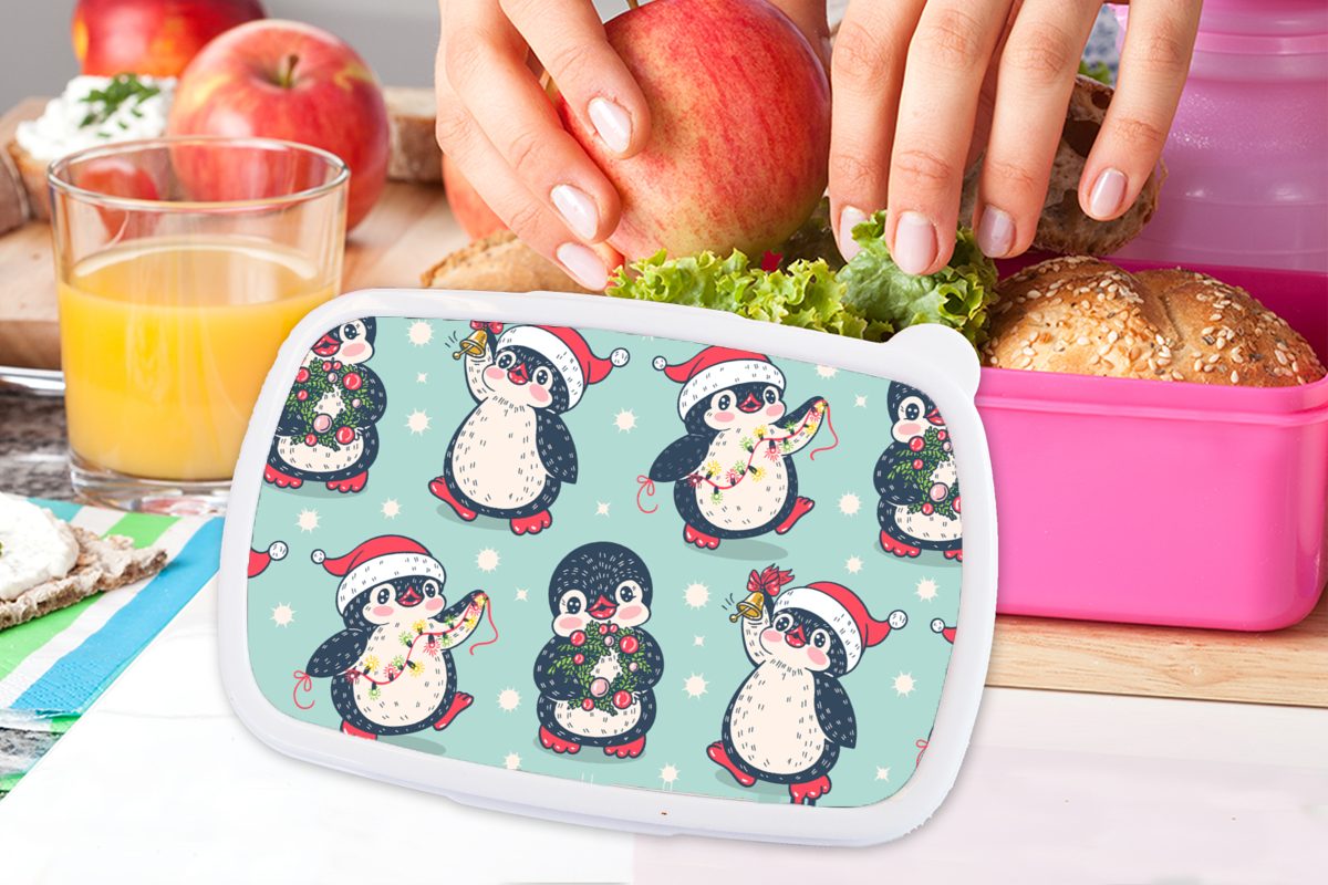 - Brotbox Brotdose für Lichterkette - Kunststoff Kunststoff, Snackbox, Lunchbox Kinder, Pinguin Schnittmuster, MuchoWow Mädchen, rosa Weihnachtskranz - (2-tlg), Erwachsene,