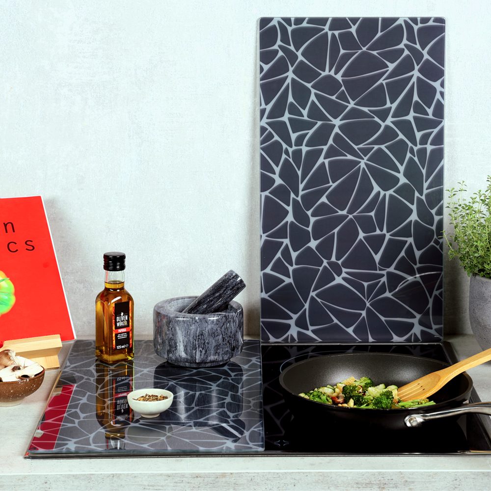 KESPER® Schneide- und Abdeckplatte Herdabdeckplatte, Motiv: Mosaik, ESG-Sicherheitsglas, (Set, 2 tlg), zum Schneiden und Abdecken