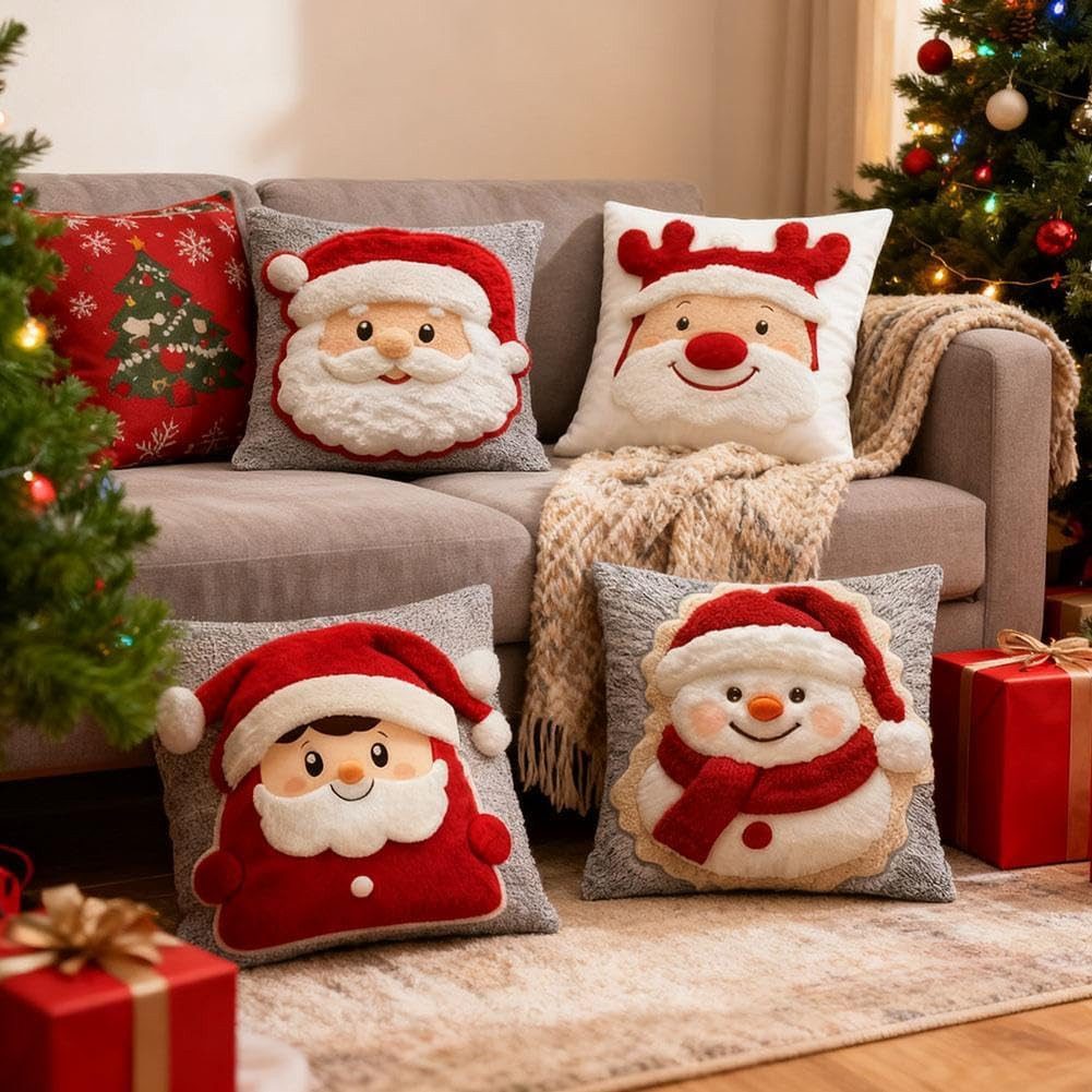 CLTYQ Kissenbezüge Weihnachten Retro, 4er Set Kissenbezug Weihnachten Dekok günstig online kaufen