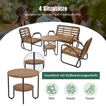 Merax Gartenlounge-Set für 4 Personen mit Stahlrahmen, (4-tlg., 1 2-Sitzer, 2 Sessel, 1 Couchtisch), Gartenmöbel Set aus Akazie, Balkonmöbel Set, Sitzgruppe, Industrial