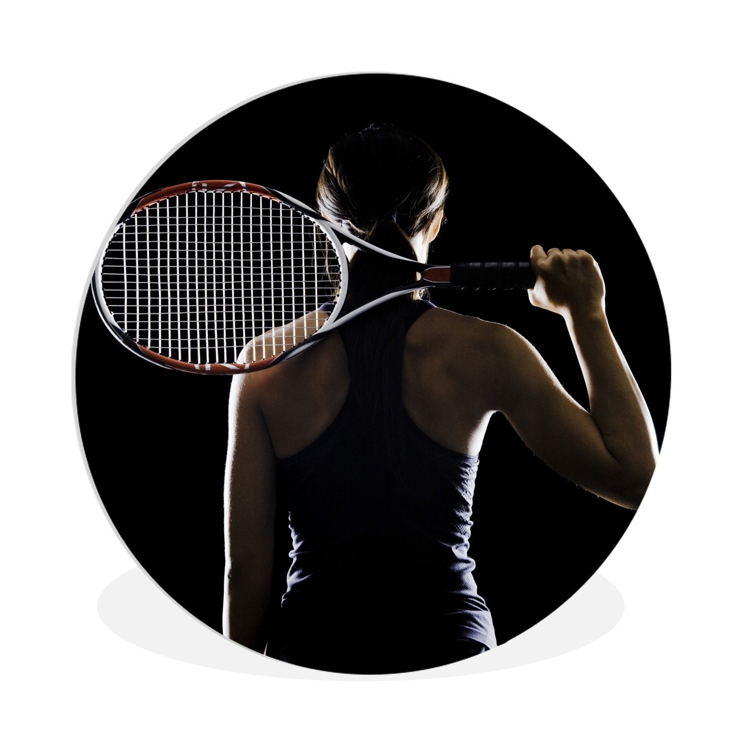 St), auf MuchoWow Tennisspieler Kreis Rundes schwarzem cm 30x30 Gemälde (1 Hintergrund, Forex, Wohnzimmer, Wandbild, Wanddekoration