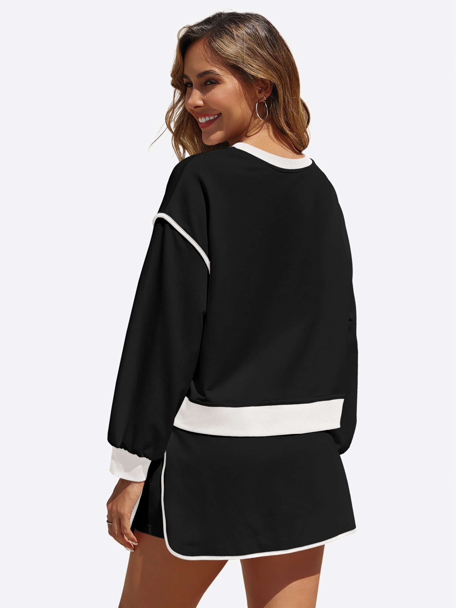 Imily Bela Hausanzug Damen 2-teiliges Set Trainingsanzug (Set, 1 tlg., Sweatshirt + Shorts mit Kordelzug) mit Rundhalsausschnitt