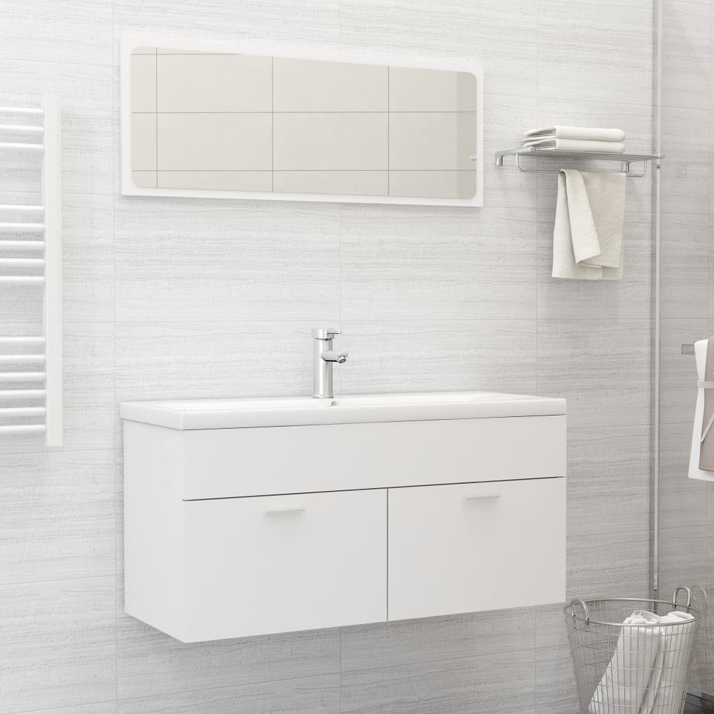 vidaXL Waschtisch 100 x 385 x 46 cm Waschbeckenunterschrank mit Einbaubecken Weiß Spanpl
