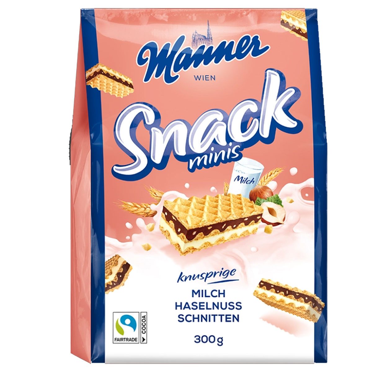 Manner Kekse, Manner Snack Minis Waffeln mit Milch Haselnuss Füllung 300g