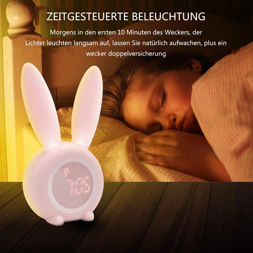 Kinder Kinderwecker rosa Nachttischlampe Snooze-Funktion Kinderwecker Lichtwecker GelldG
