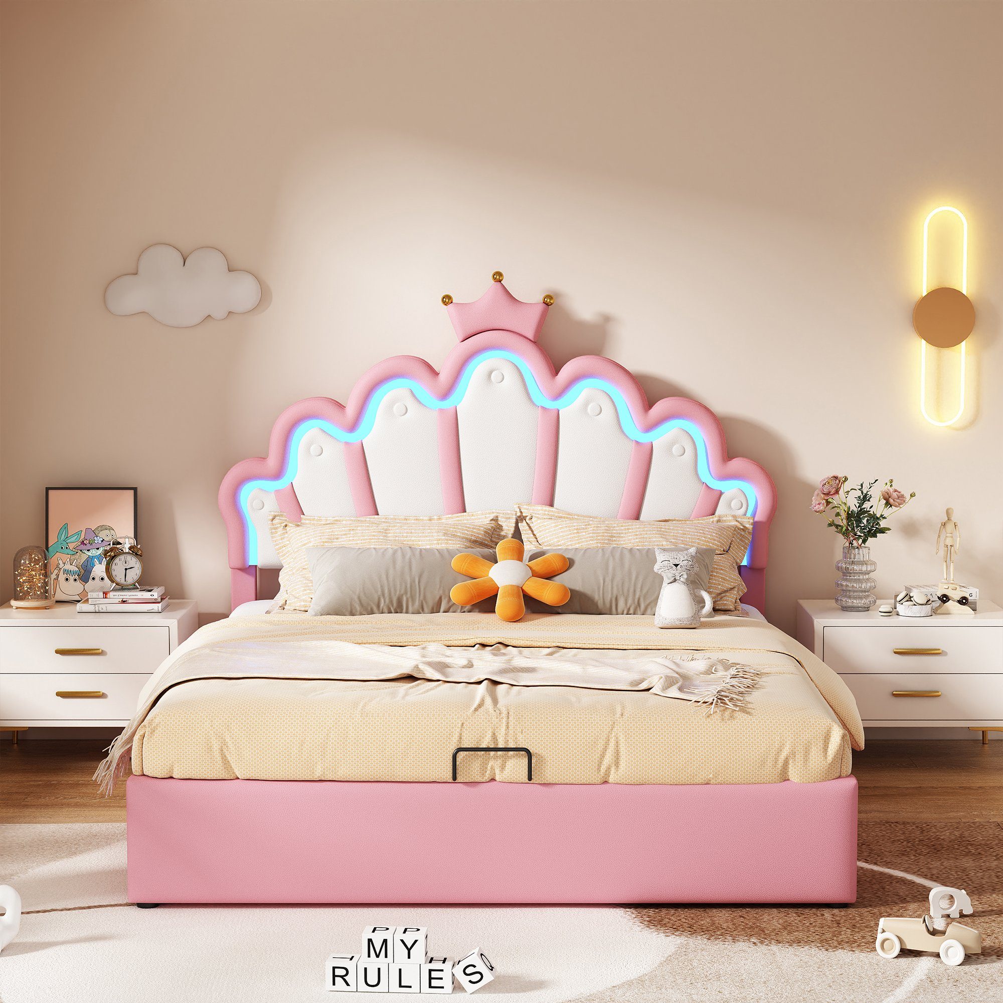 Flieks Polsterbett, LED Kinderbett Doppelbett mit günstig online kaufen