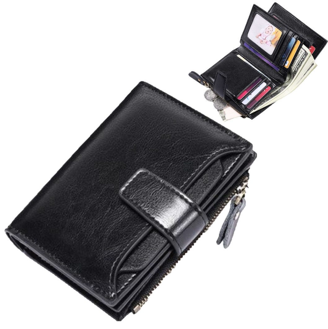 Toomoke Mini Geldbörse Geldbörse Echtes Nappaleder,Kleines Mittelgroßes Portemonnaie (Damen Echtleder Portemonnaie mit 14 Fächern, RFID-Schutz Kartenfächer Münzfach Reißverschlussfach)