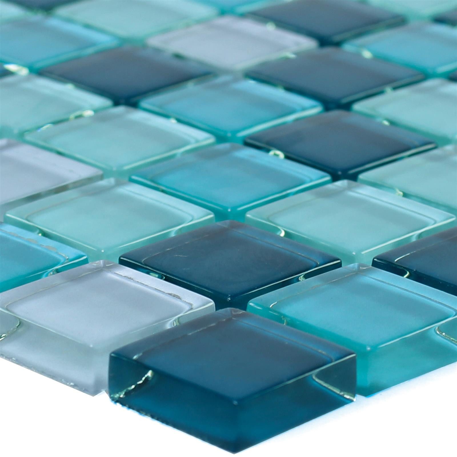 Mosafil Mosaikfliesen Glasmosaik Fliesen Palikir Blau Grün Mix, Glas 30.000x30.000, grün-blau-türkis, Verlegefertig auf ein Netz geklebt - Frostsicher - Wasserfest
