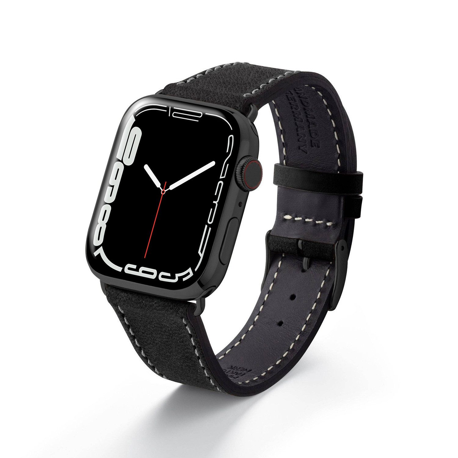 Selva Technik Uhrenarmband Lederarmband HOHELUFT, kompatibel mit Apple Watch 1-9, SE, Schwarz