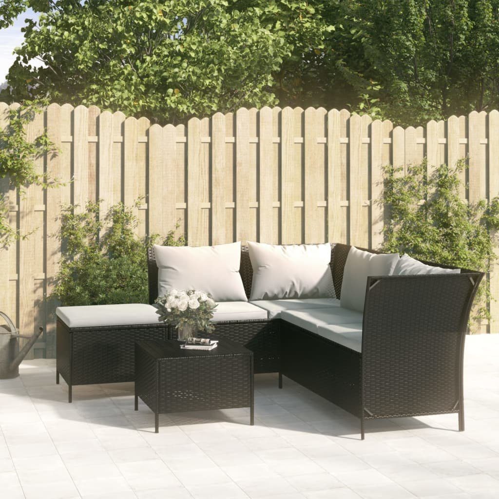 vidaXL GartenloungeSet 3tlg. GartenLoungeSet mit Kissen Schwarz