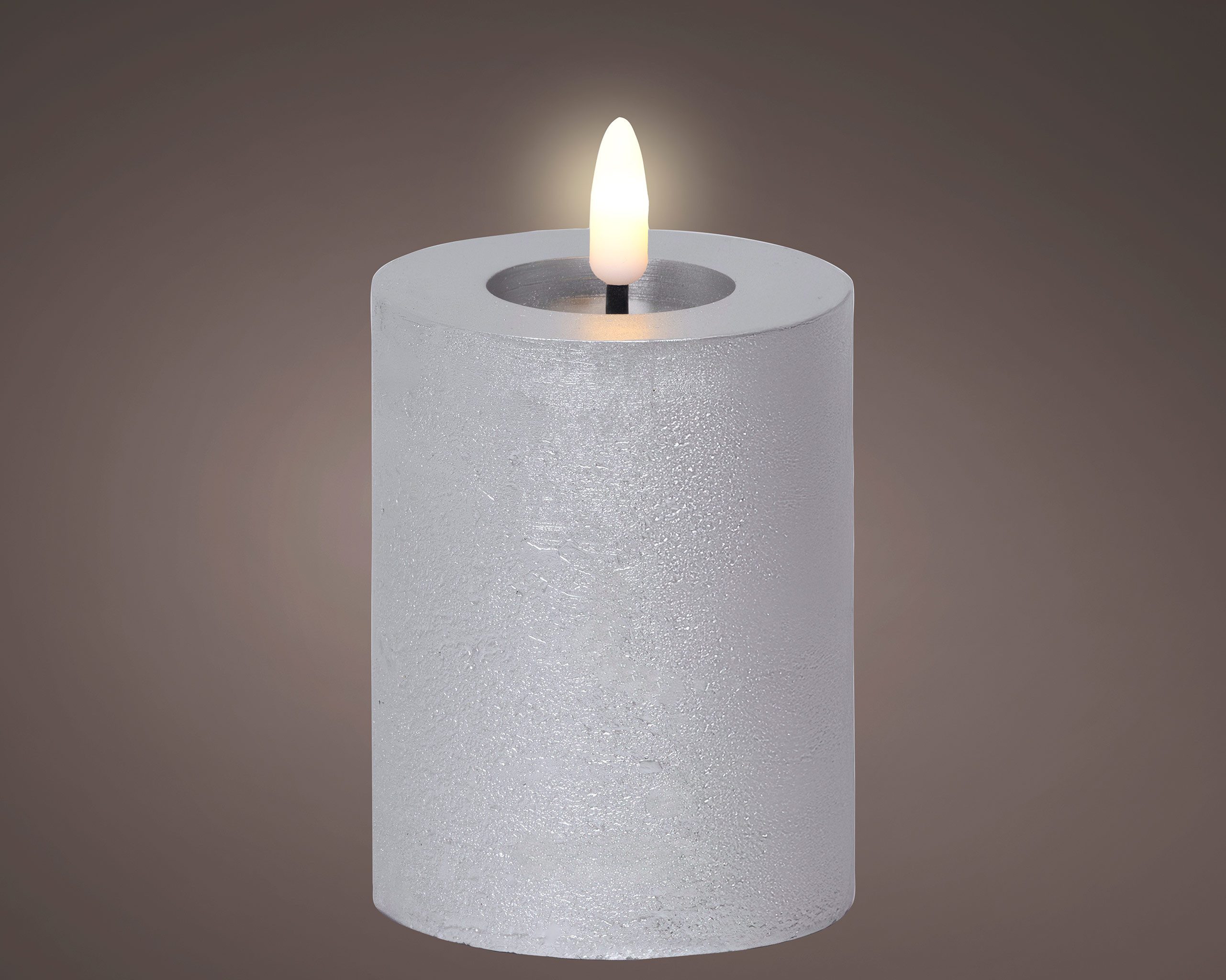 Lumineo LED-Kerze, Timer, warmweiß, LED Kerze 7x11cm mit Timer Wachs Rustik Silber / Warmweiß