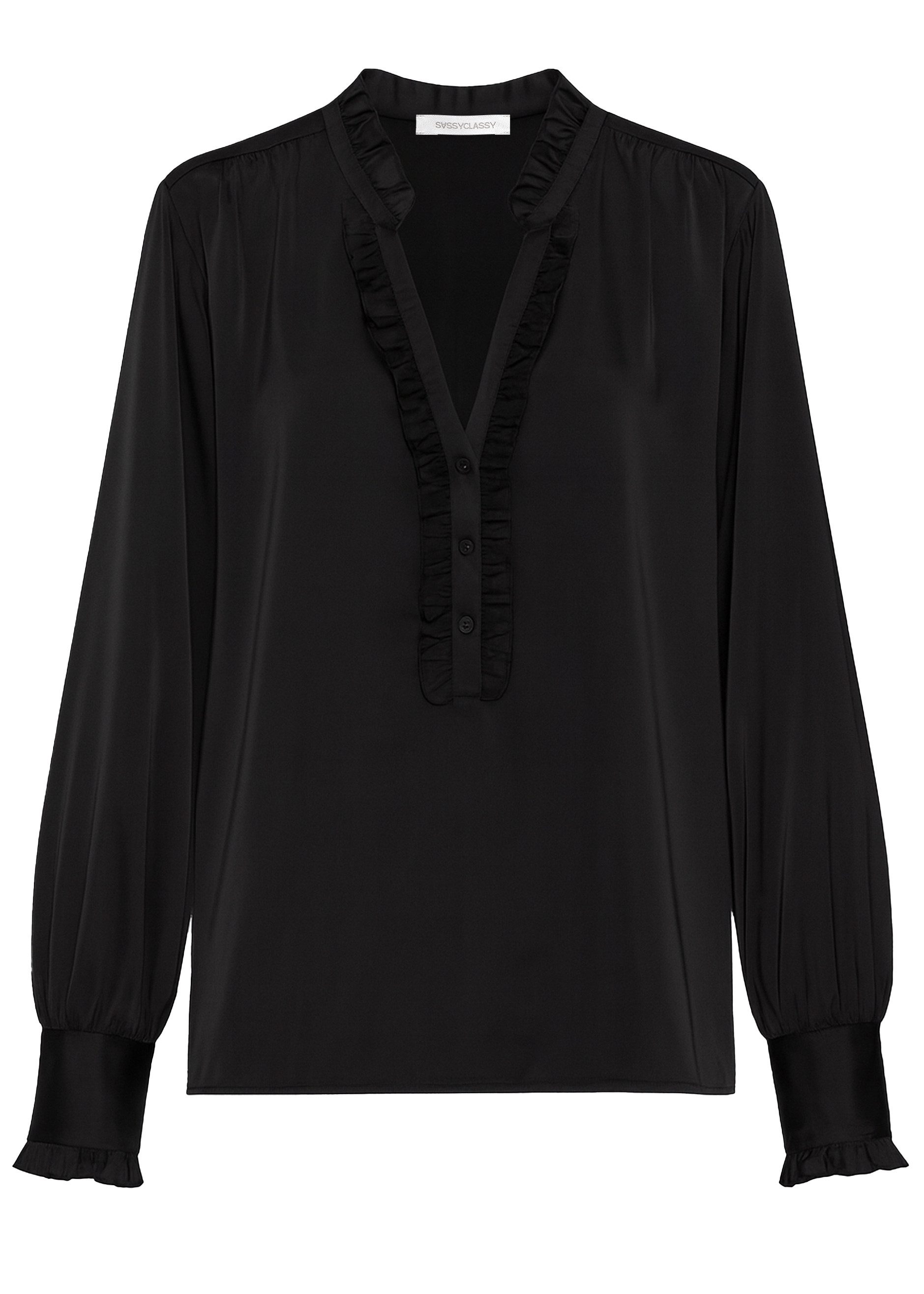 SASSYCLASSY Langarmbluse Rüschenbluse Damen Satin mit seitlichen Schlitzen günstig online kaufen