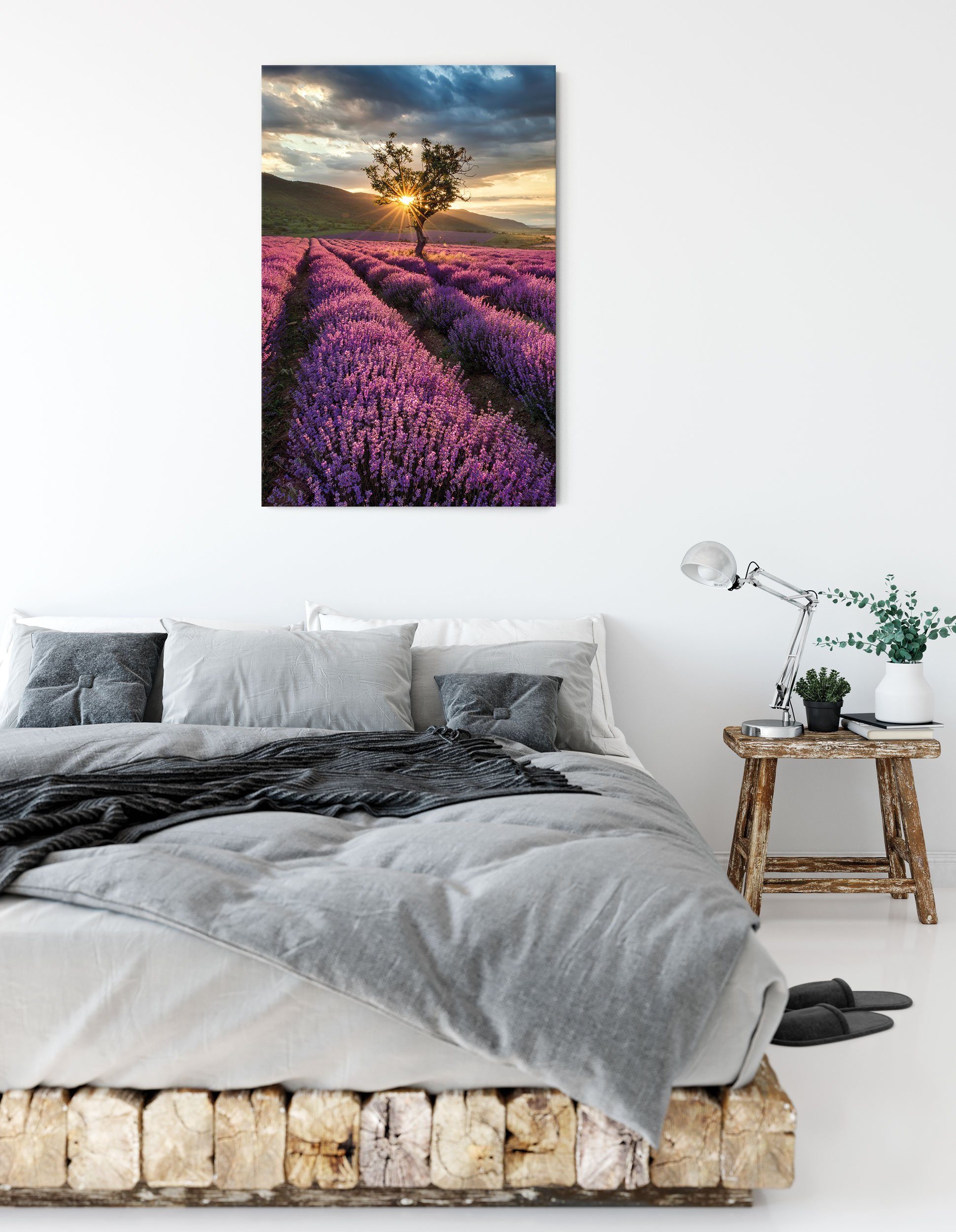 Pixxprint Leinwandbild Lavendel Provence mit Baum, Lavendel Provence mit Baum (1 St), Leinwandbild fertig bespannt, inkl. Zackenaufhänger