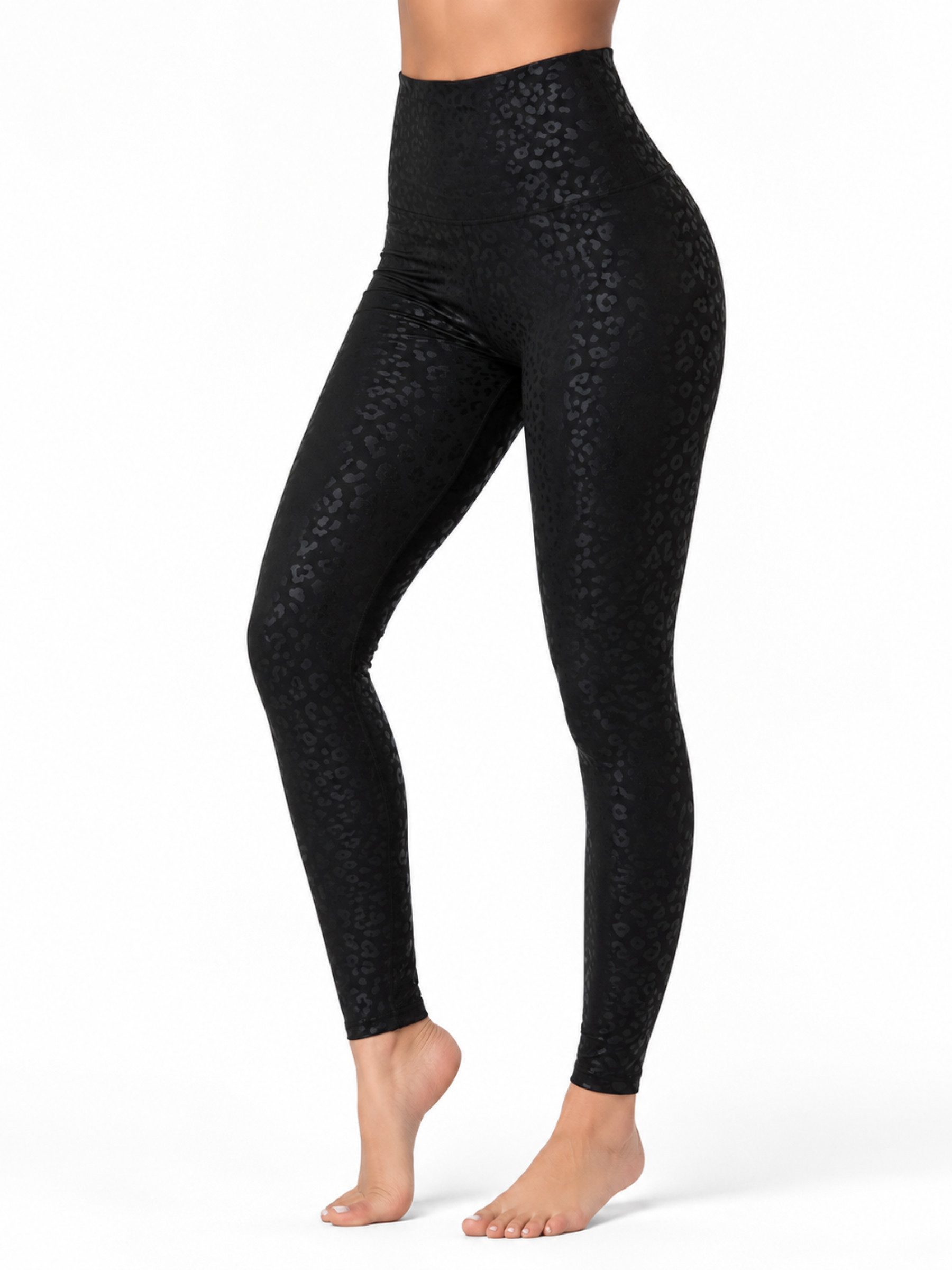 FemmeTone Yogaleggings Sportleggings mit Leo-Muster – Damen Leggings mit hohem Bund Sporthose Yogahose High Waist mit Bauch-weg-Effekt und Stretch