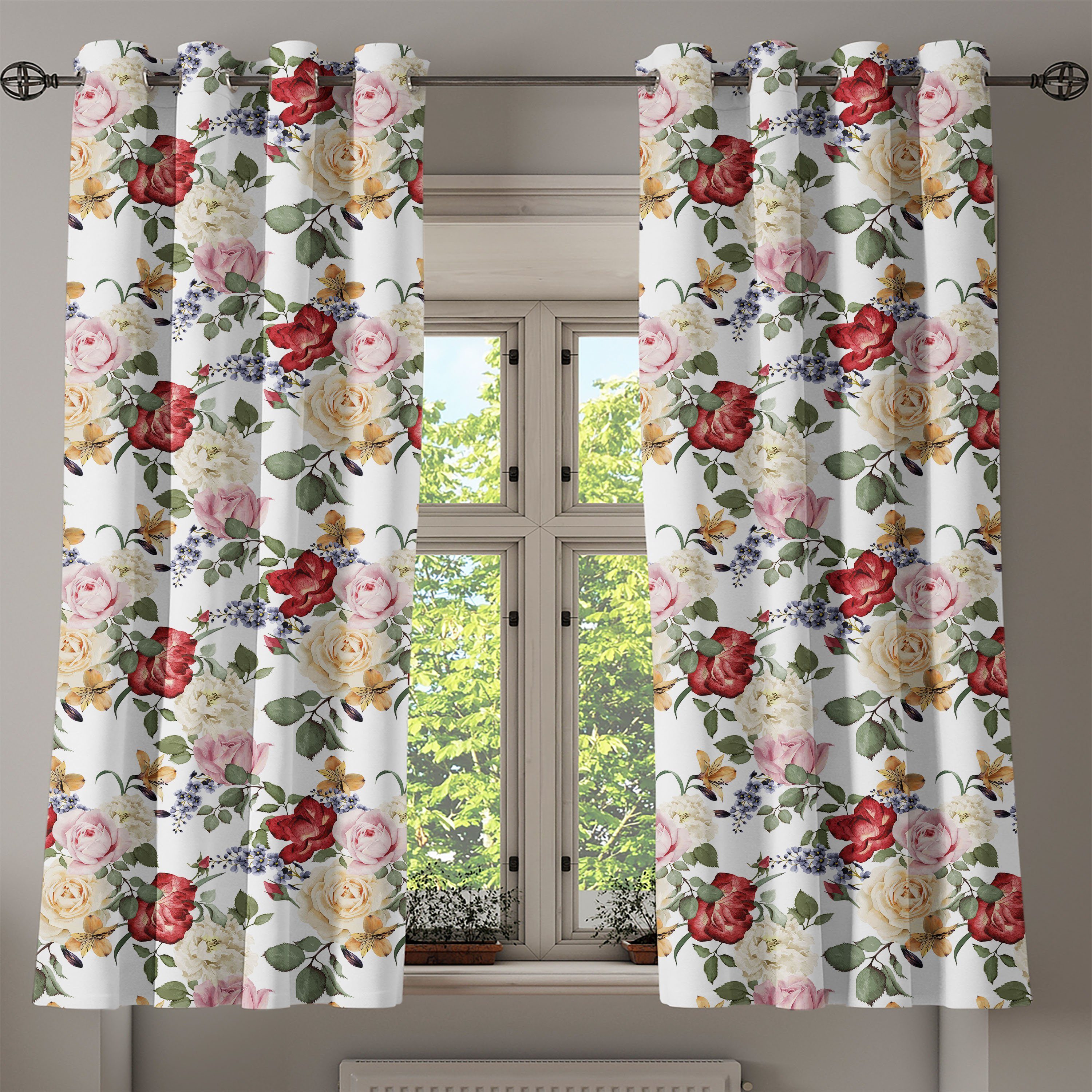 Flieder 2-Panel-Fenstervorhänge Wohnzimmer, Schlafzimmer Dekorative Abakuhaus, Blumen für Frühling Gardine Rosen