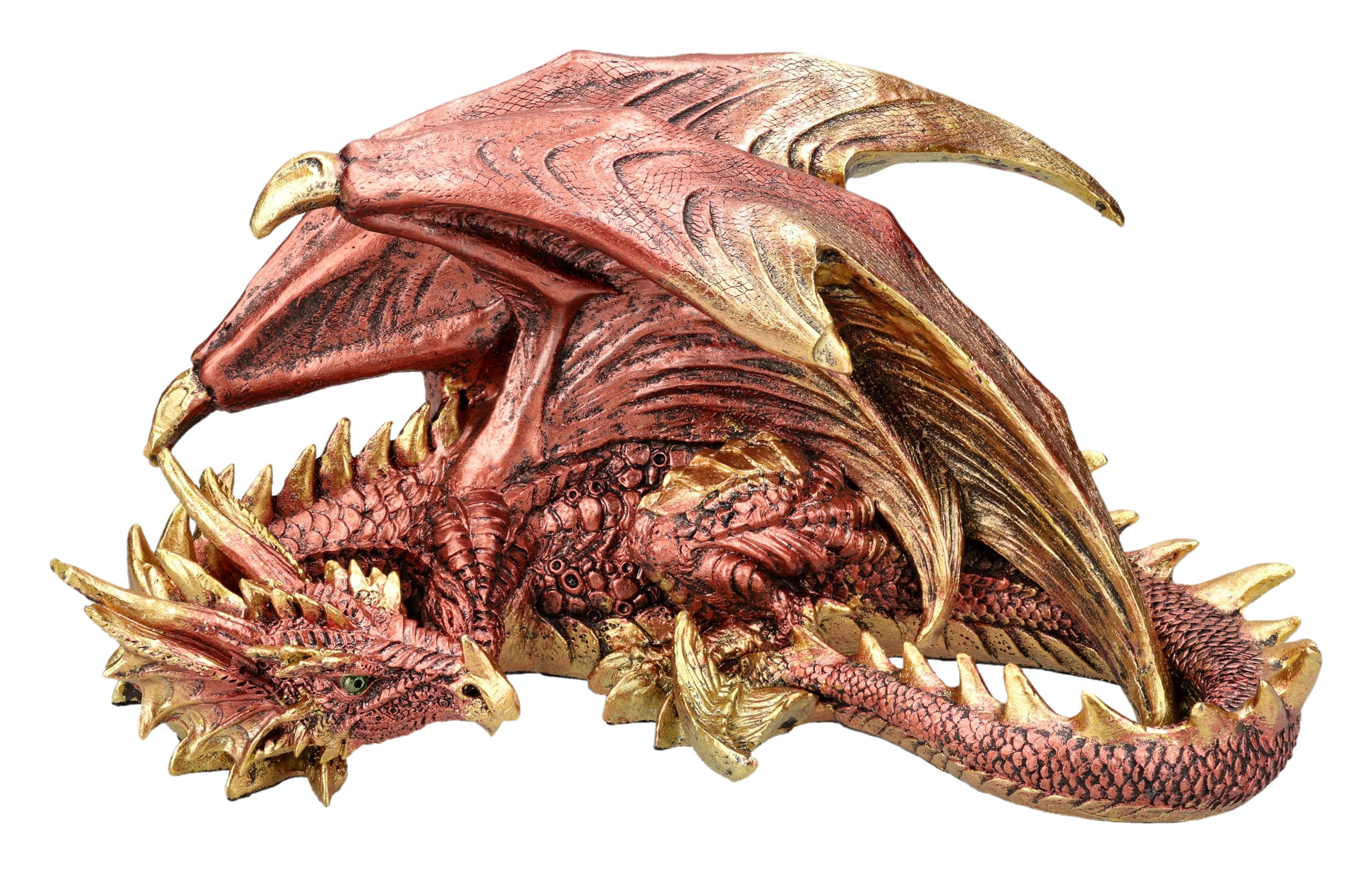 Figuren Shop GmbH Fantasy-Figur Drachen Figur – Rot Gold Statue Fantasy Sammlerfigur 17 cm Dekofigur