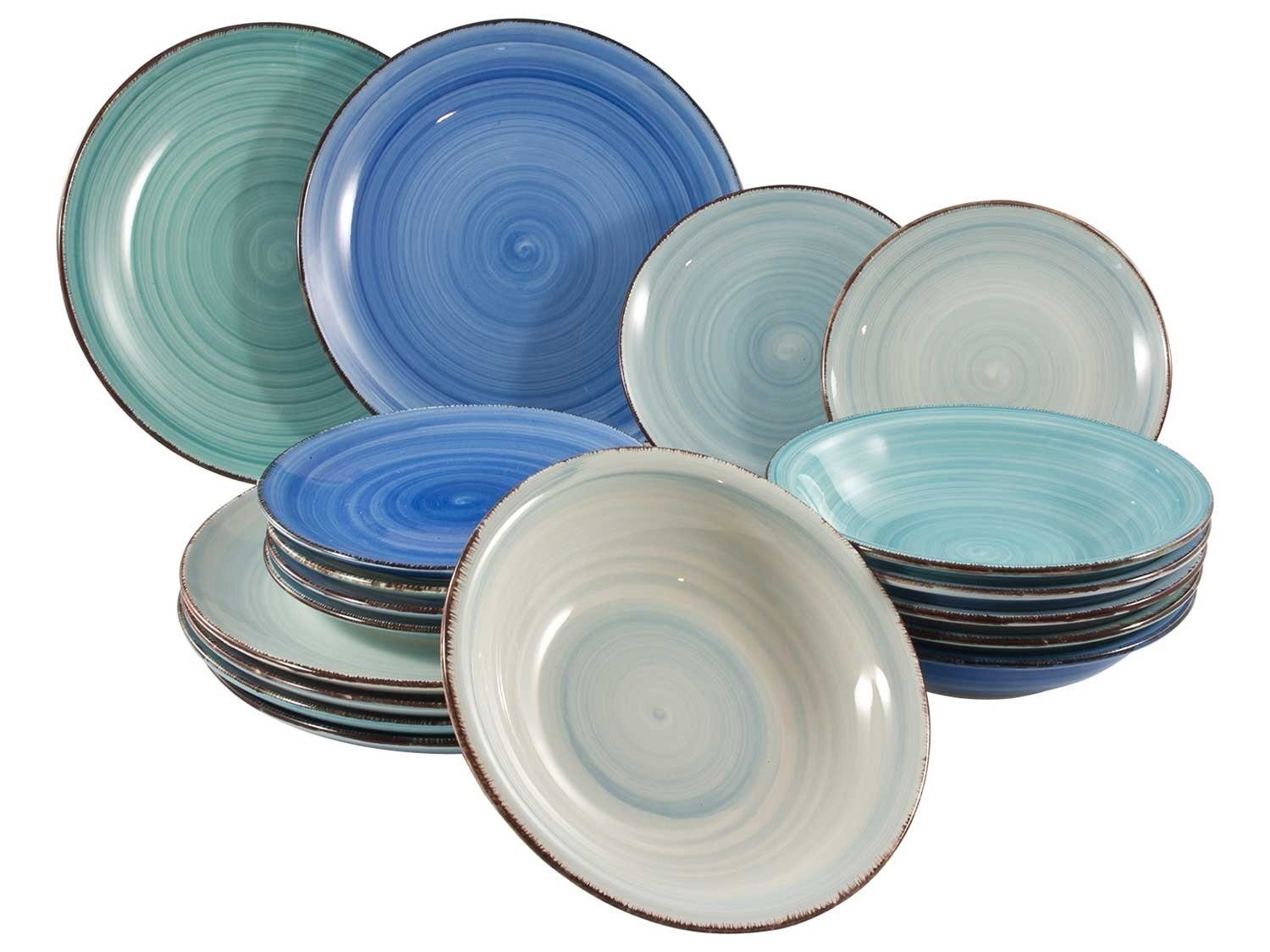 HIT Trading Kombiservice MEDITERRA, Blau, Handbemalt, (18-tlg), 6 Personen, Steinzeug, Spülmaschinengeeignet