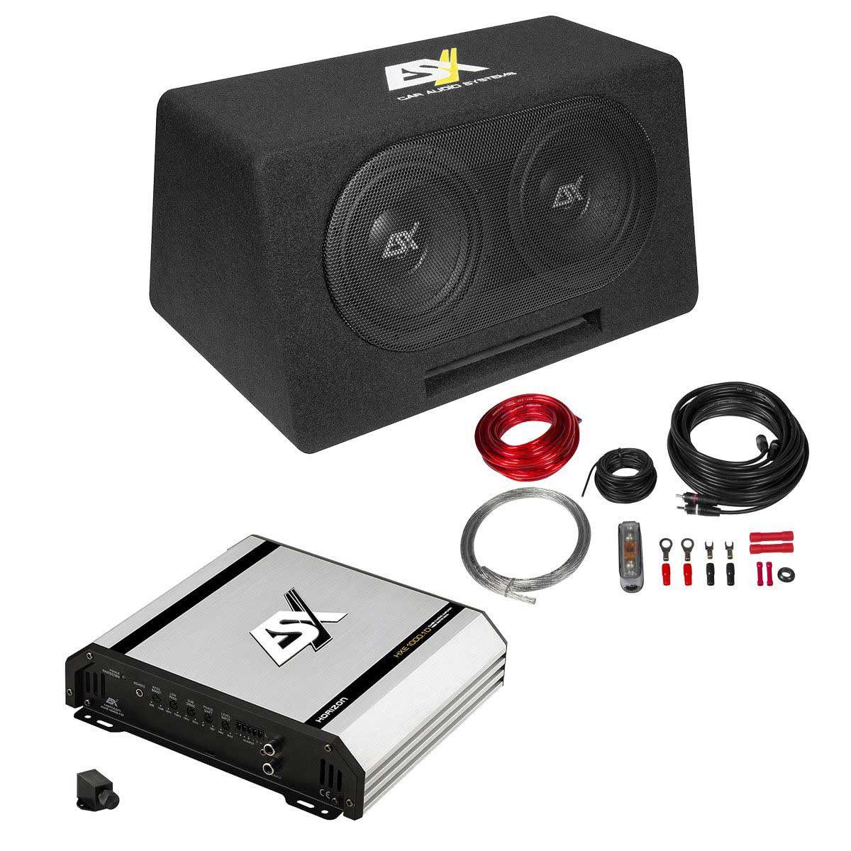 ESX DBP 208Q Basspaket aus 20 cm Gehäusesubwoofer + 1-Kanal Verstärker Endverstärker