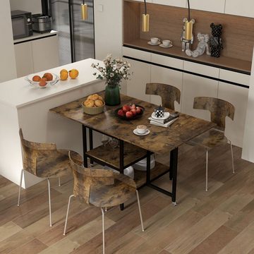 HOMCOM Klapptisch Esstisch mit zwei offenen Regalböden, Küchentisch mit Rollen (Wohnzimmertisch, 1-St., Esszimmertisch), für 6 Personen