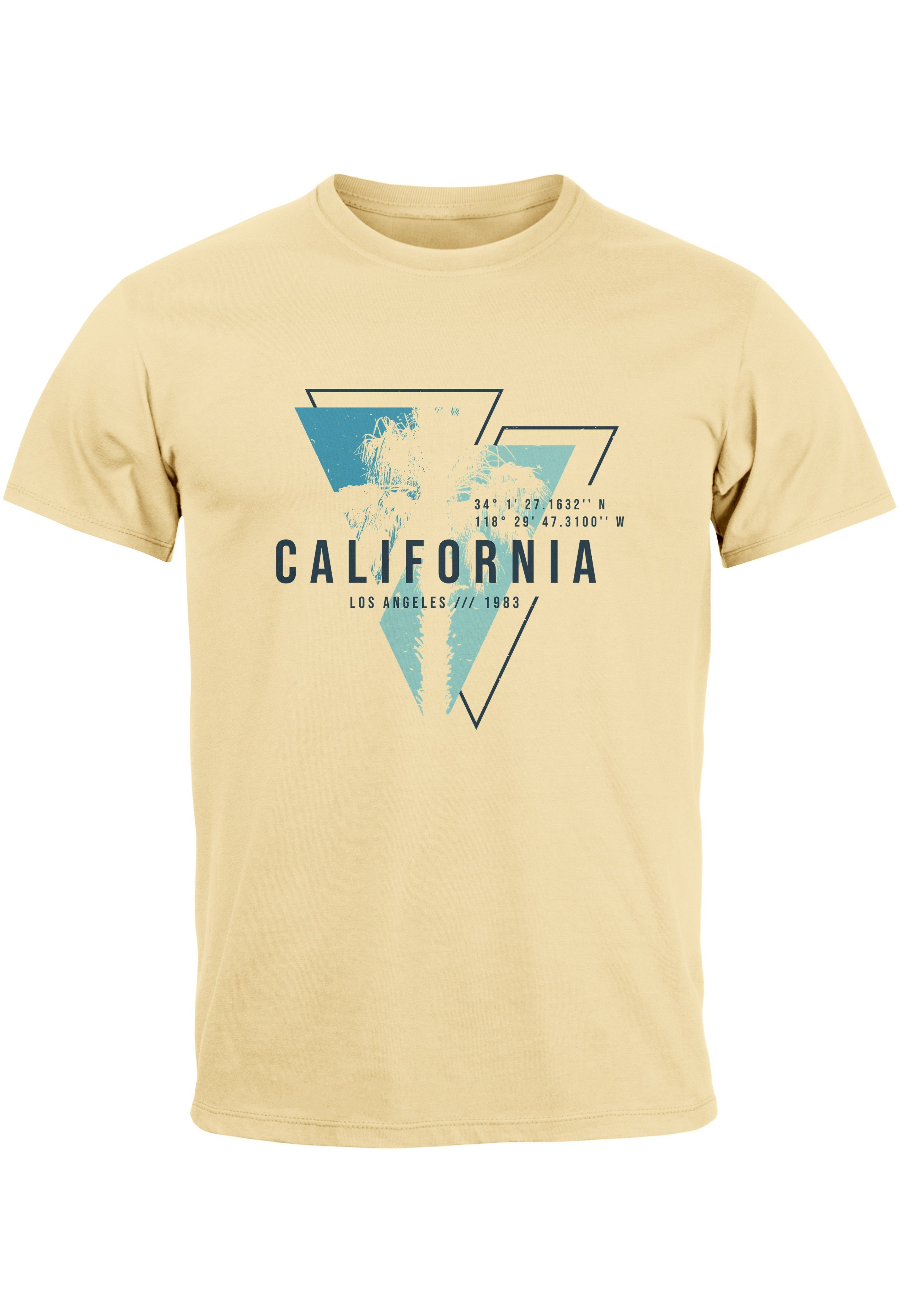 Neverless Print-Shirt Herren T-Shirt California Los Angeles Surfing Motiv Sommer Fashion USA mit Print natur