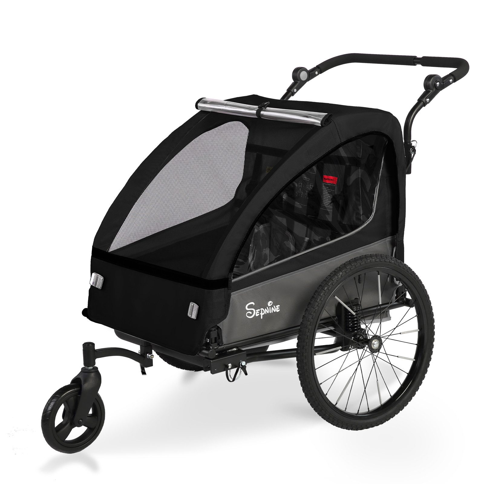 SEPNINE Fahrradkinderanhänger 2 in 1 Faltbarer Fahrradanhänger, 360° Drehbar mit Feder