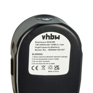 vhbw kompatibel mit Dewalt DC011, DC012, DC013 Akku Li-Ion 4000 mAh (18 V)